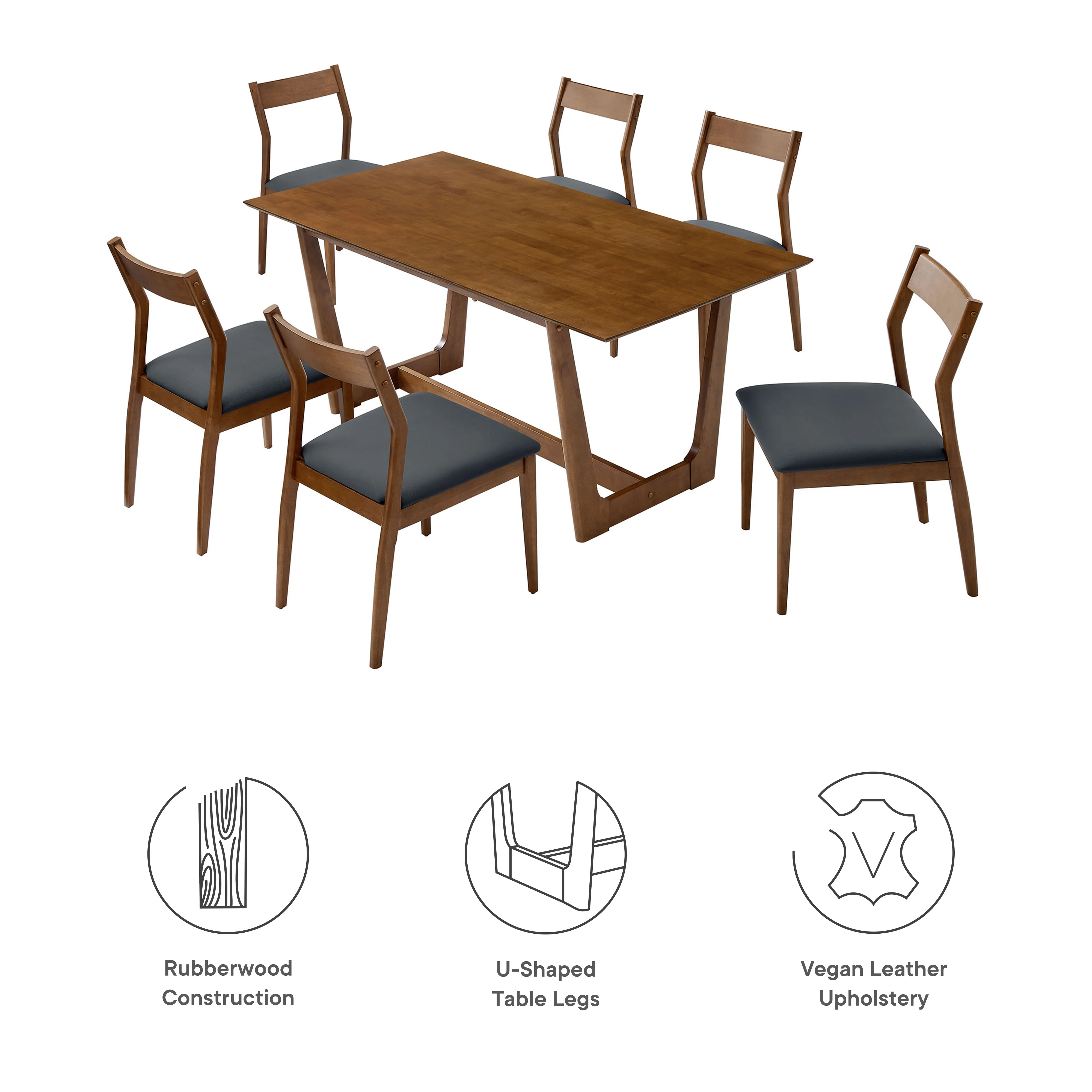 Solara 7-Piece Wood Dining Set with Vegan Leather Side Chairs by Modway - Image 4