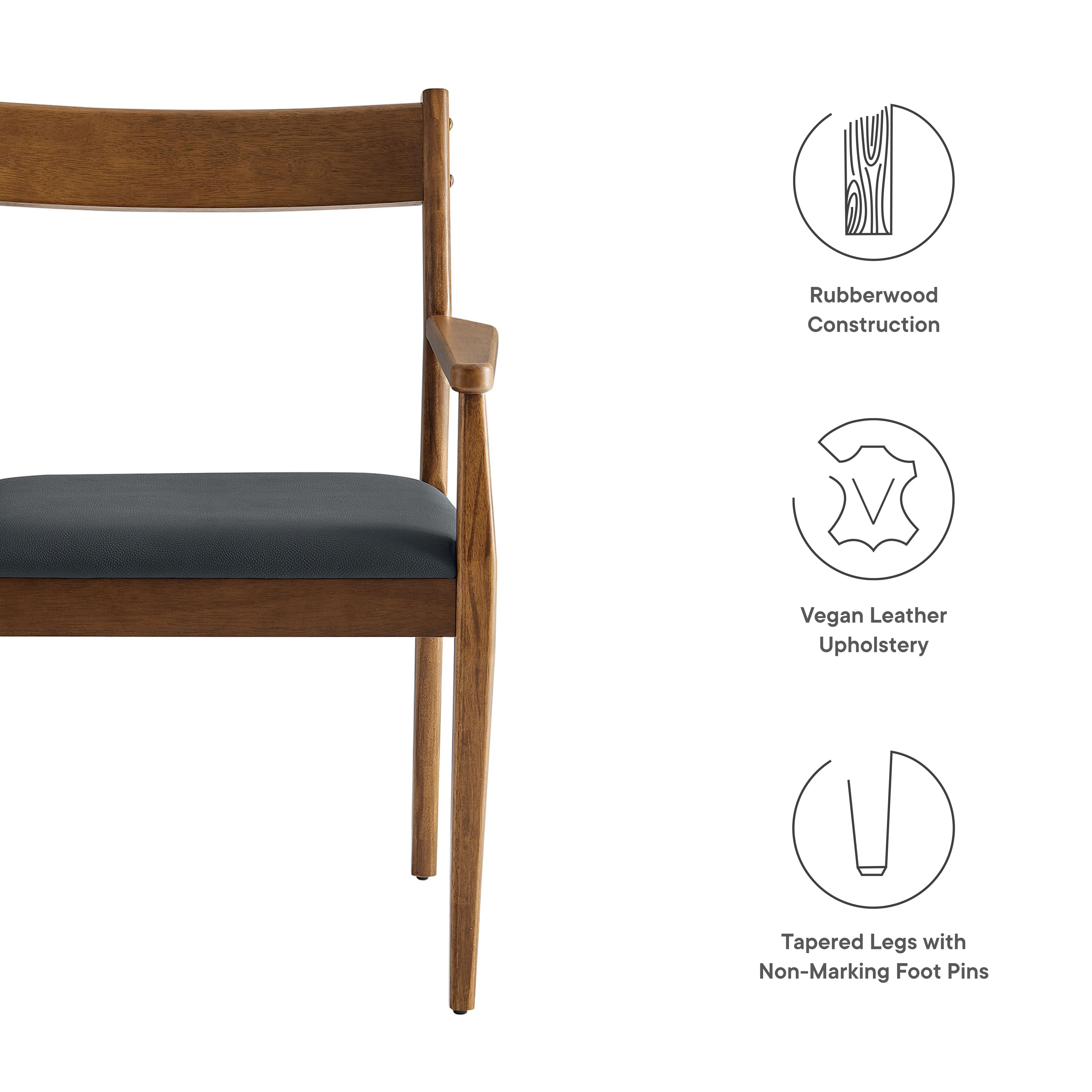 Solara Vegan Leather Wood Dining Armchairs Set of 2 by Modway - Image 9