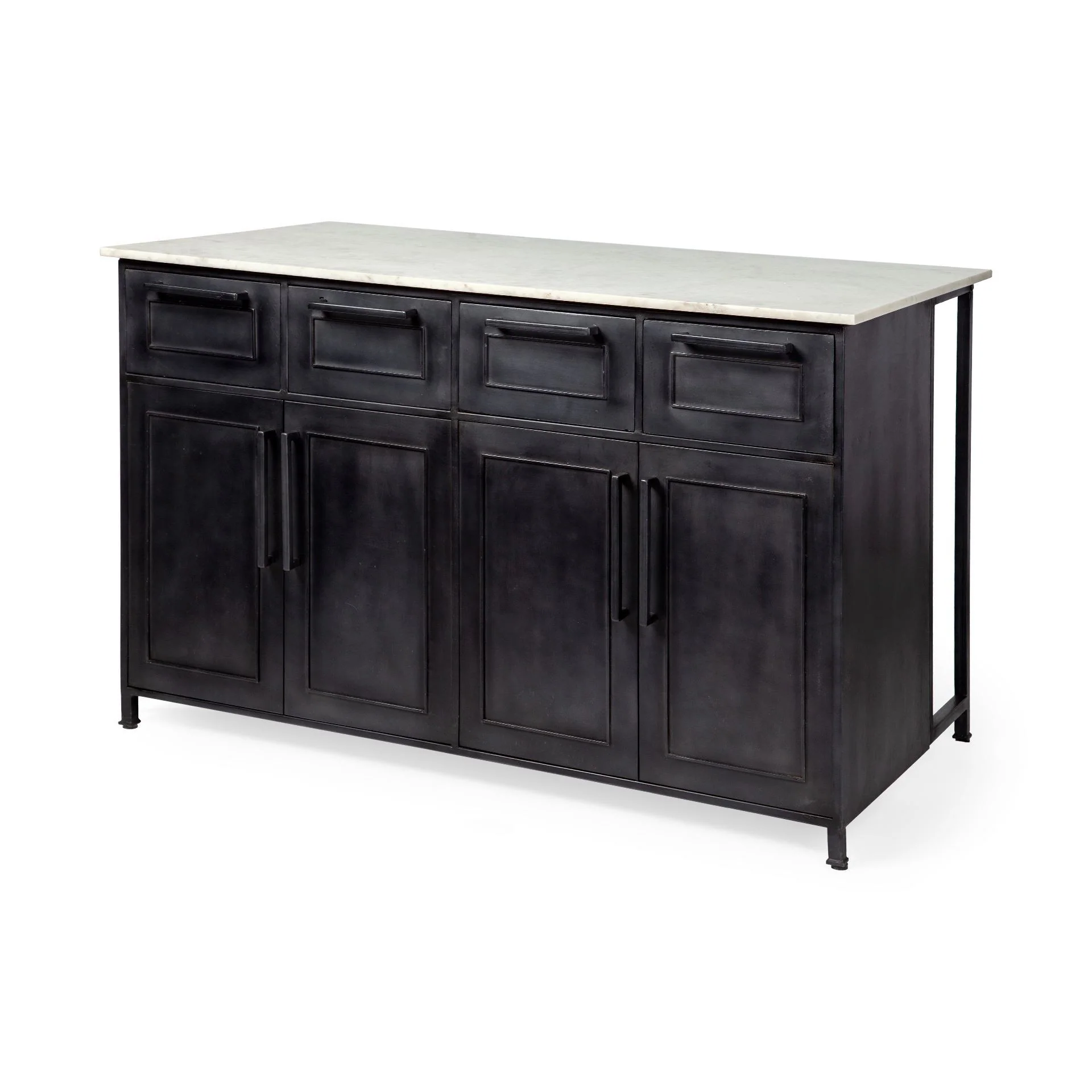 Solid Iron Black Body White Marble Top Kitchen Island With 4 Drawer By Homeroots - Image 2