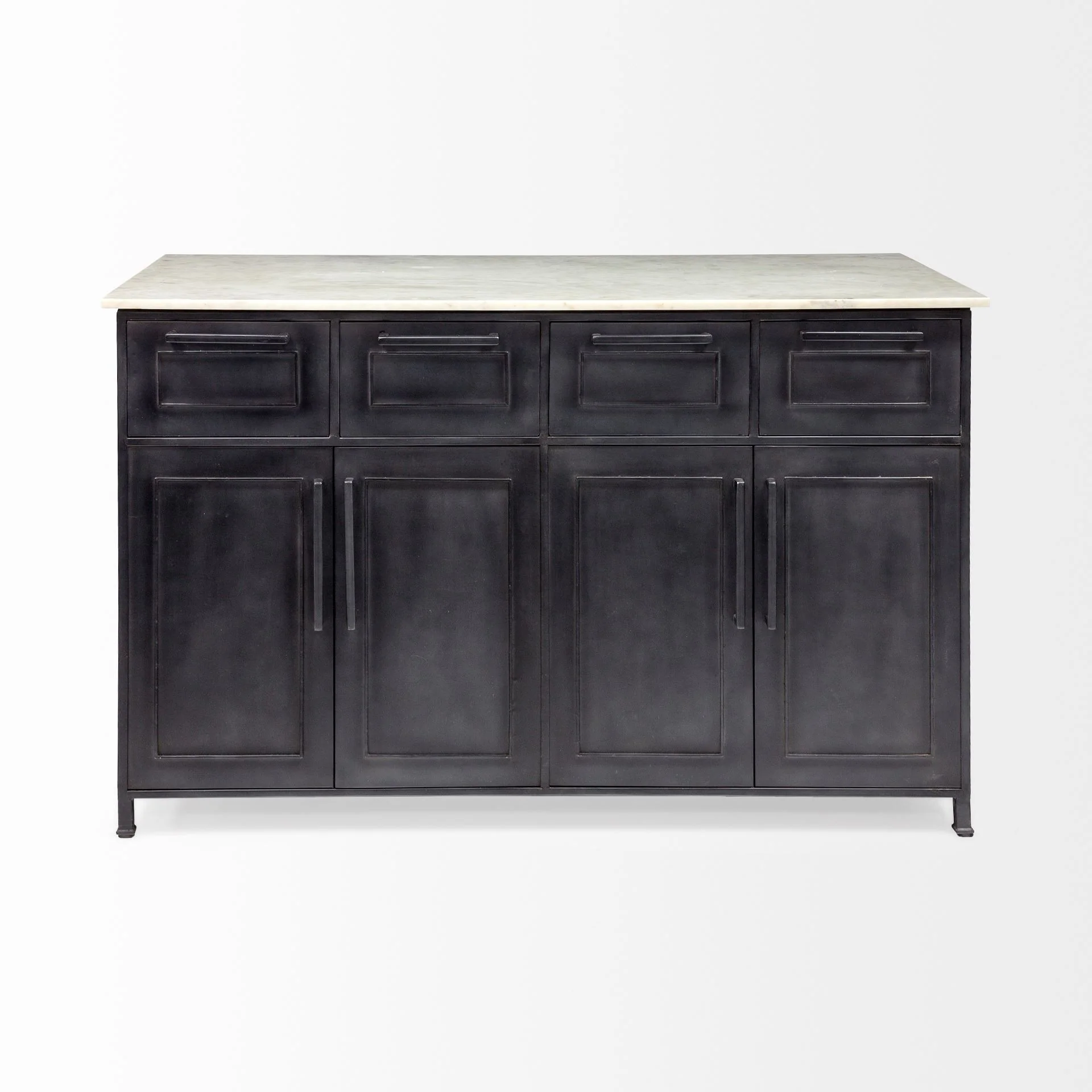 Solid Iron Black Body White Marble Top Kitchen Island With 4 Drawer By Homeroots - Image 3