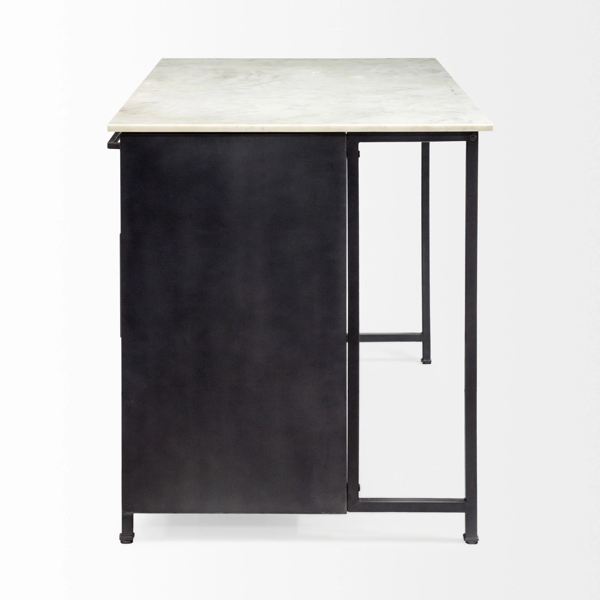 Solid Iron Black Body White Marble Top Kitchen Island With 4 Drawer By Homeroots - Image 4