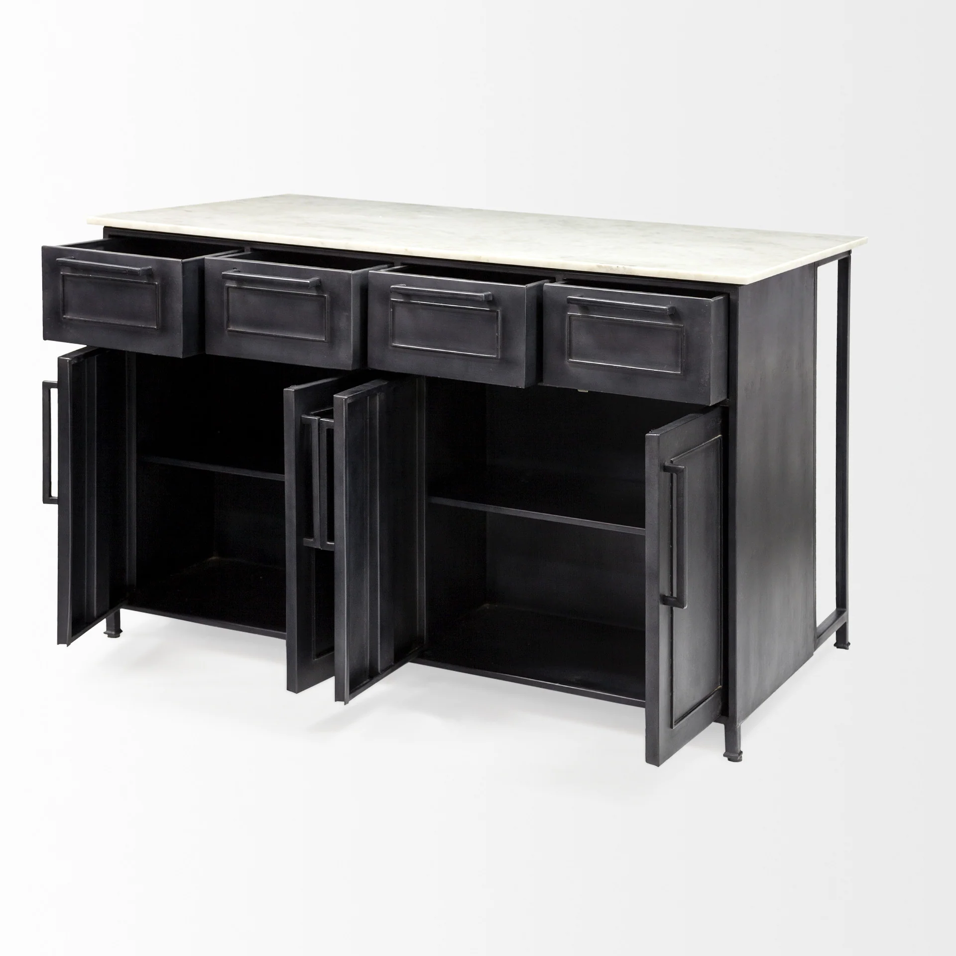Solid Iron Black Body White Marble Top Kitchen Island With 4 Drawer By Homeroots - Image 6