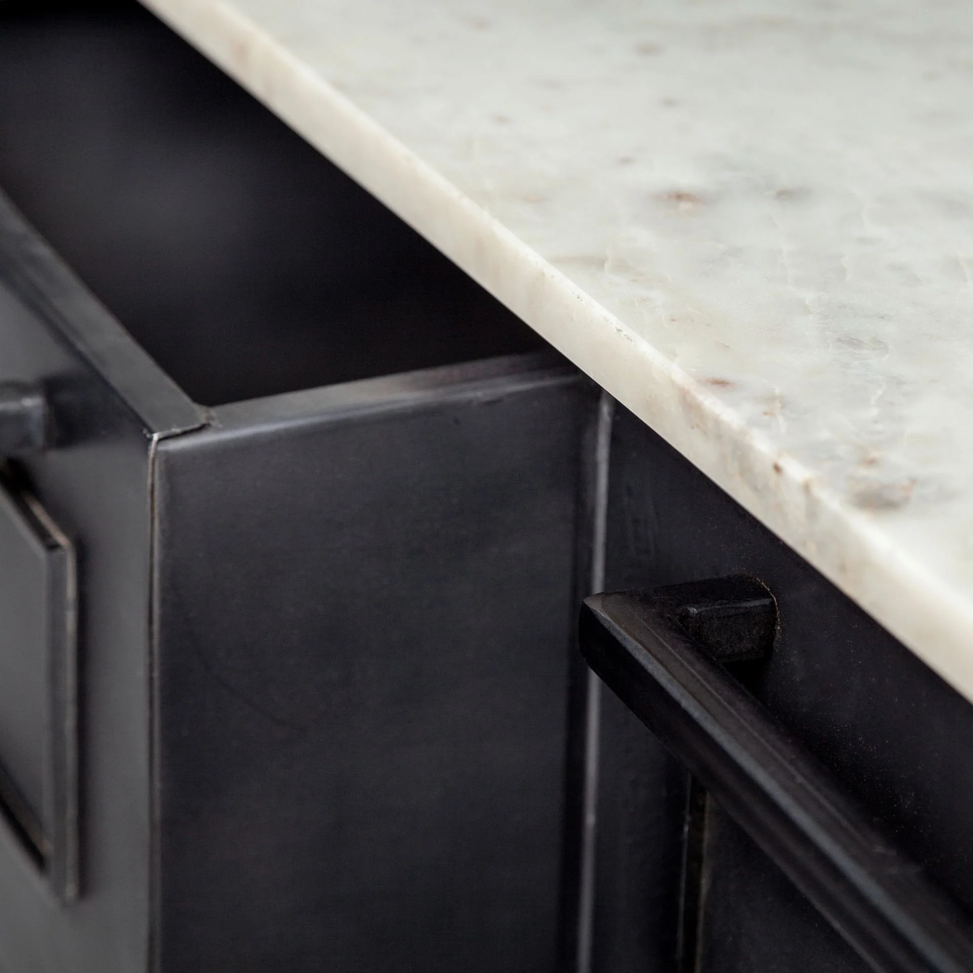 Solid Iron Black Body White Marble Top Kitchen Island With 4 Drawer By Homeroots - Image 7