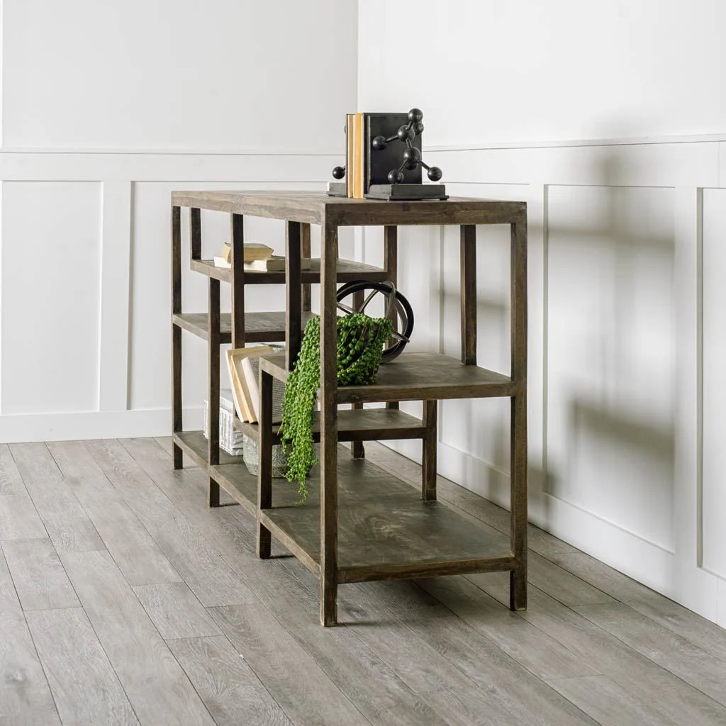 Solid Mango Wood Finish Console Table With Multi Level Shelf By Homeroots - Image 2
