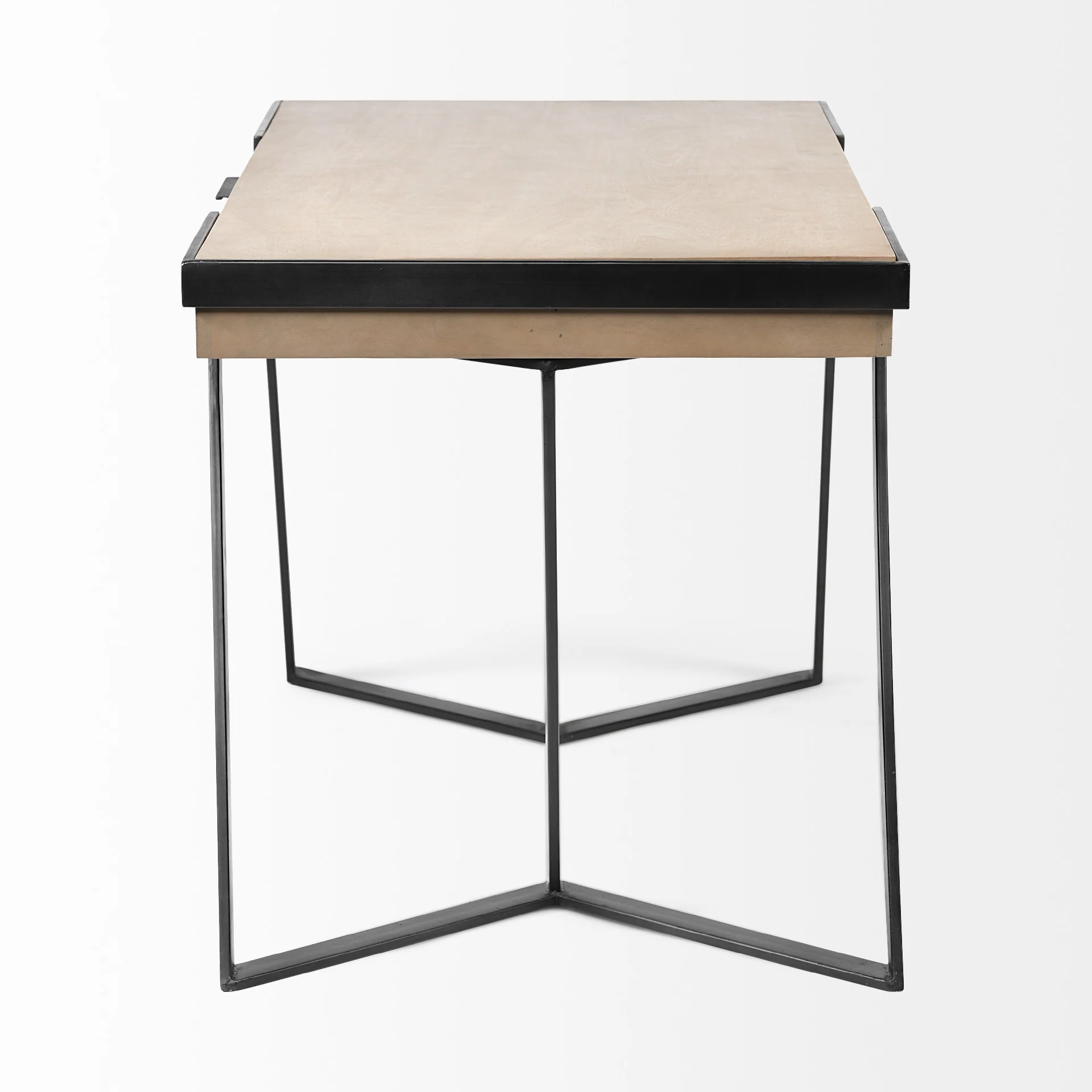 Solid Mango Wood Finish Writing Desk With Single Storage And Black Triangular Iron Legs By Homeroots - Image 2