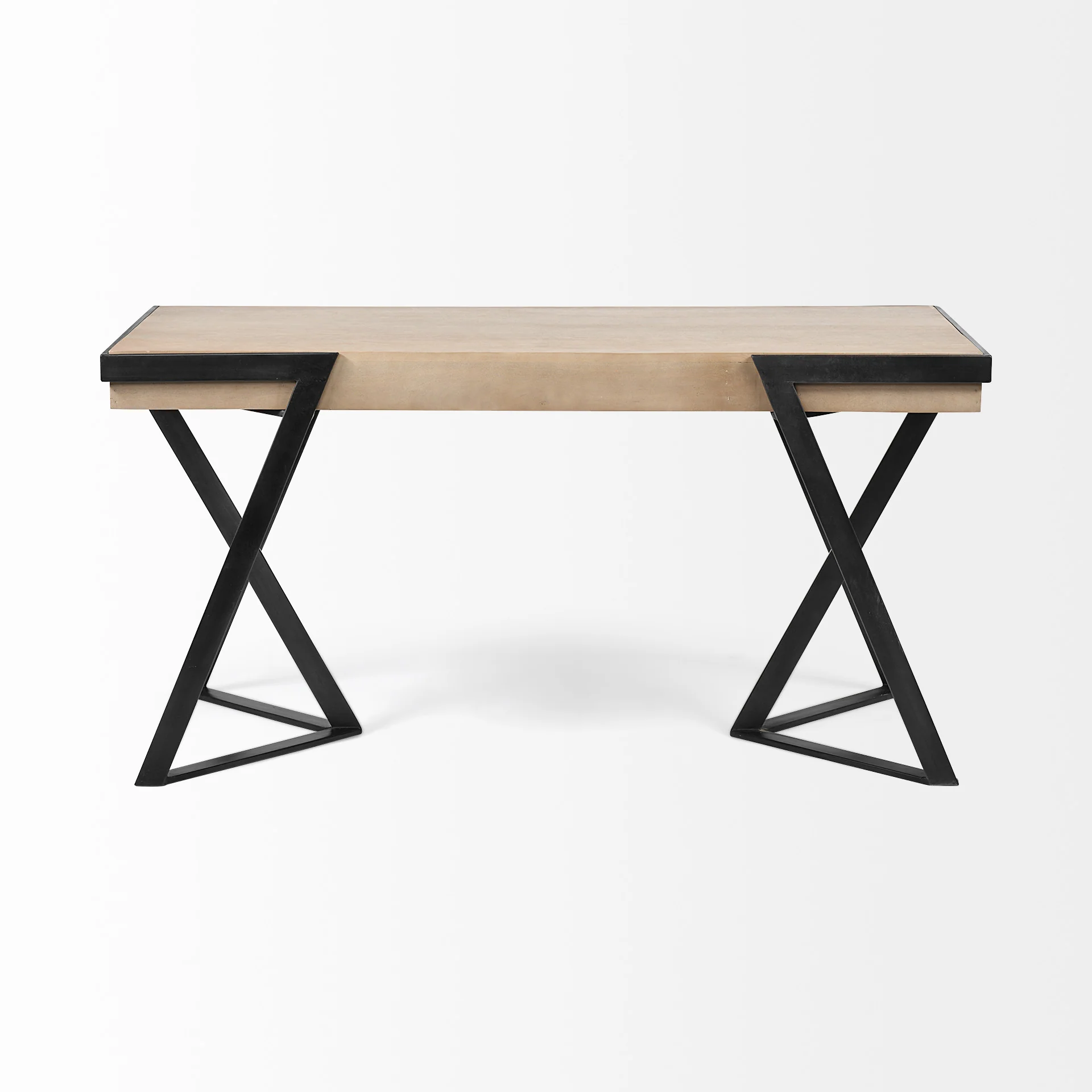 Solid Mango Wood Finish Writing Desk With Single Storage And Black Triangular Iron Legs By Homeroots - Image 3
