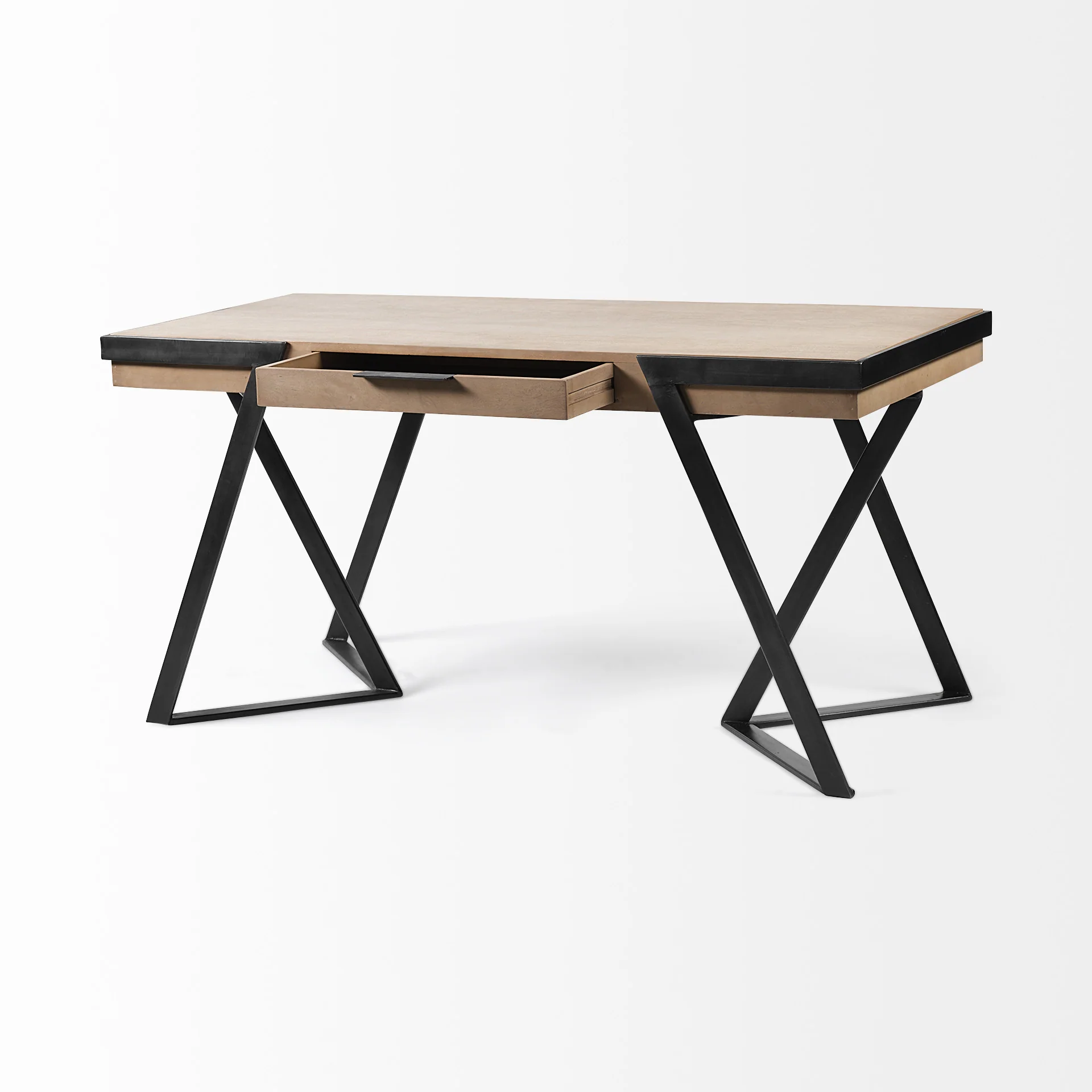 Solid Mango Wood Finish Writing Desk With Single Storage And Black Triangular Iron Legs By Homeroots - Image 4