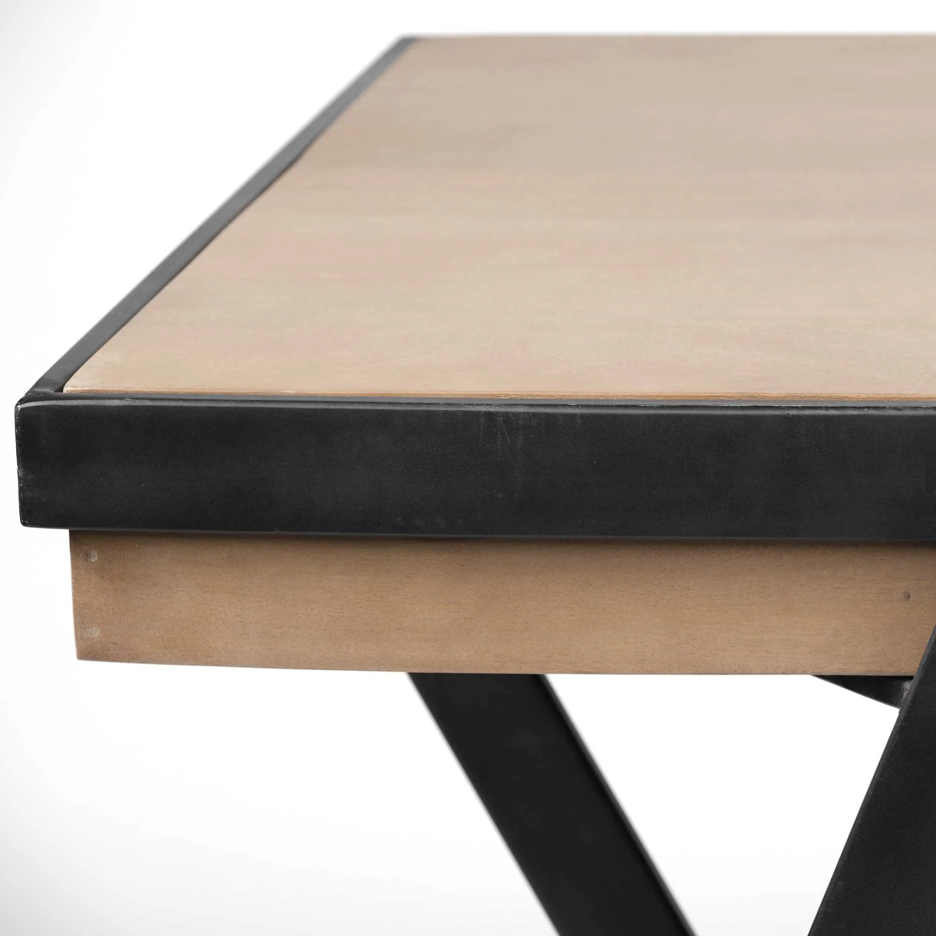 Solid Mango Wood Finish Writing Desk With Single Storage And Black Triangular Iron Legs By Homeroots - Image 5