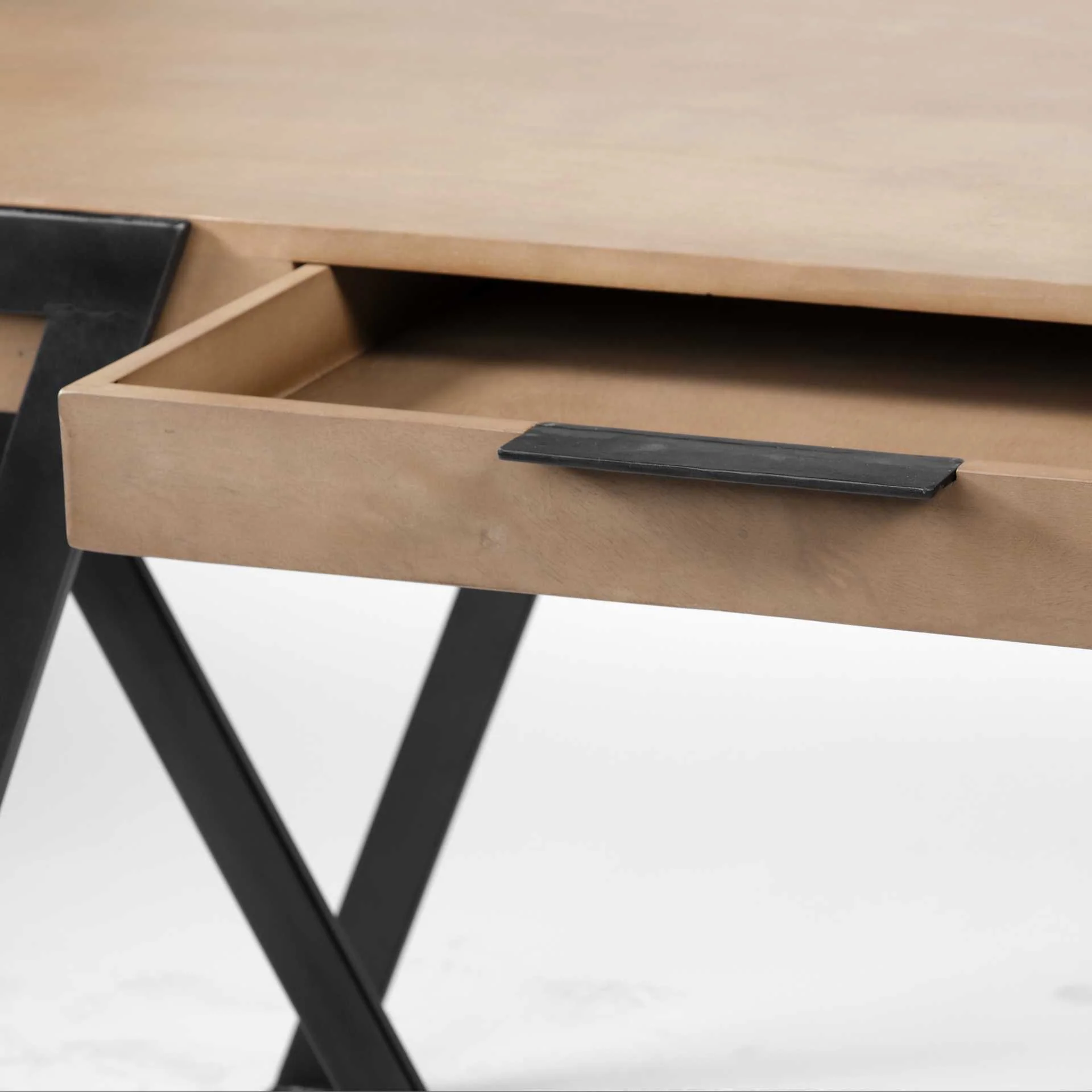 Solid Mango Wood Finish Writing Desk With Single Storage And Black Triangular Iron Legs By Homeroots - Image 6
