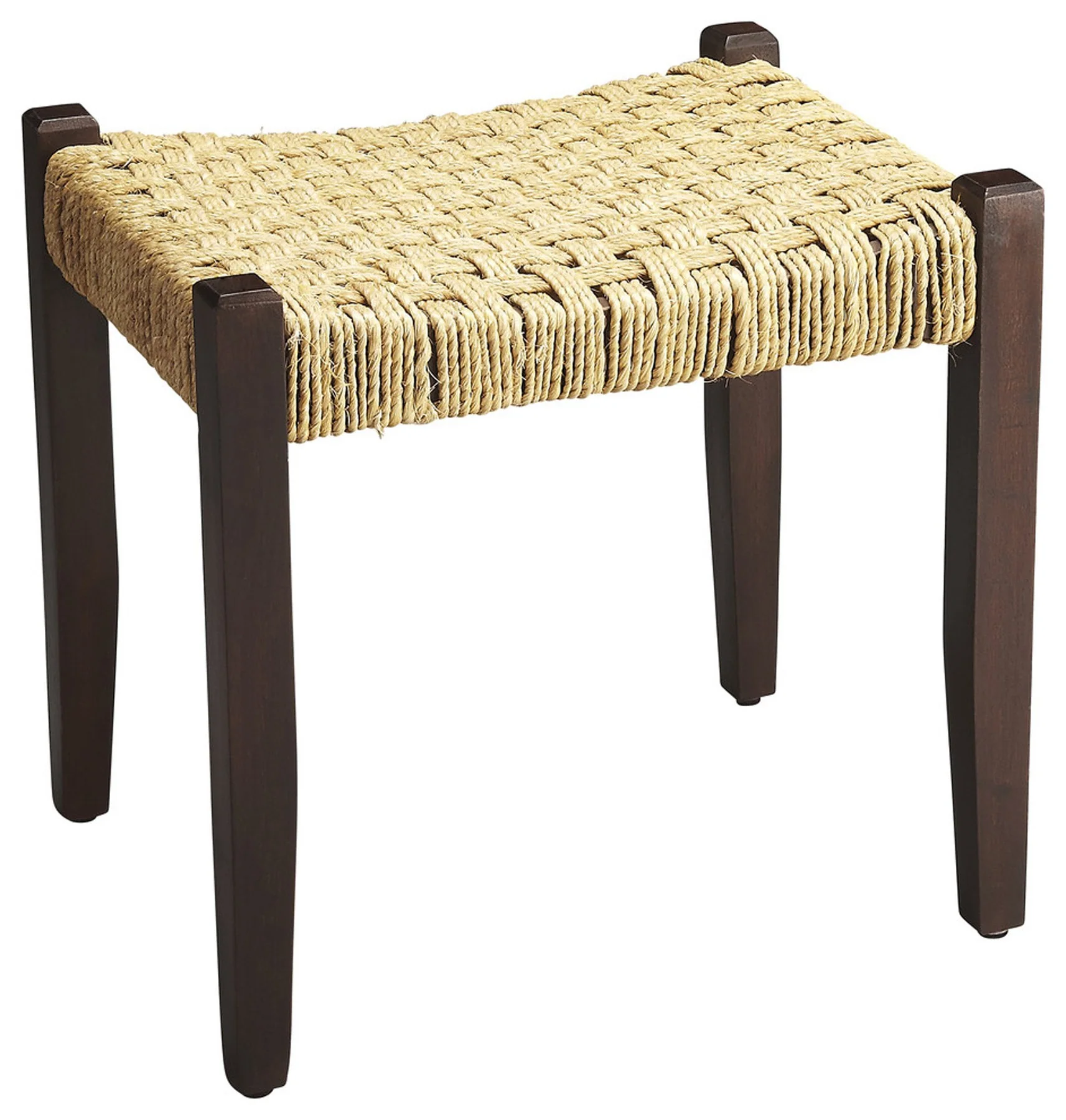 Solid Wood and Woven Jute Stool By Homeroots - Image 2