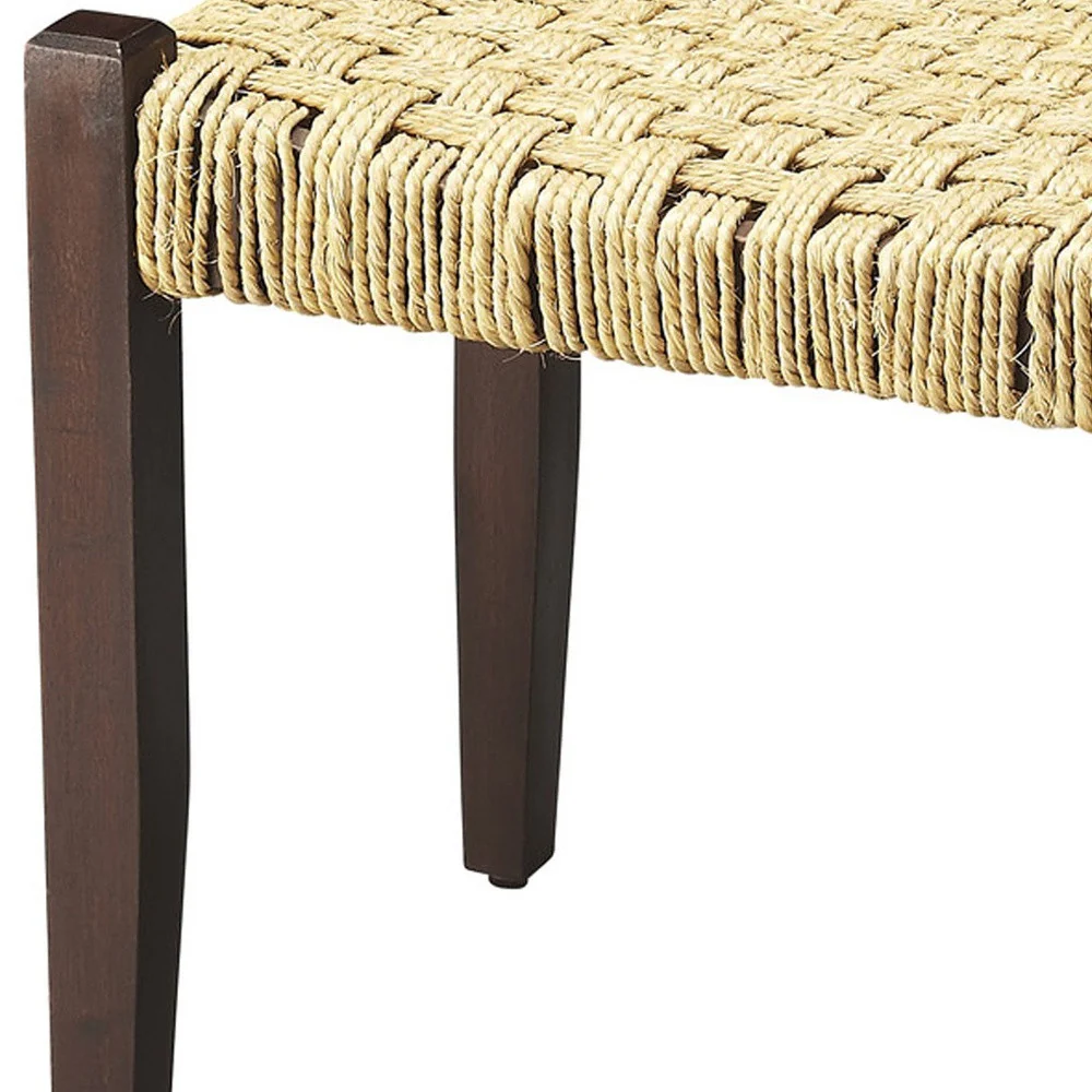 Solid Wood and Woven Jute Stool By Homeroots - Image 3