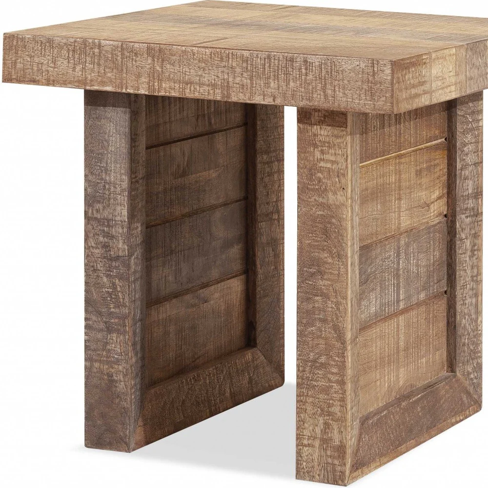 Solid Wood Butcher Block Style End or Side Table By Homeroots - Image 3