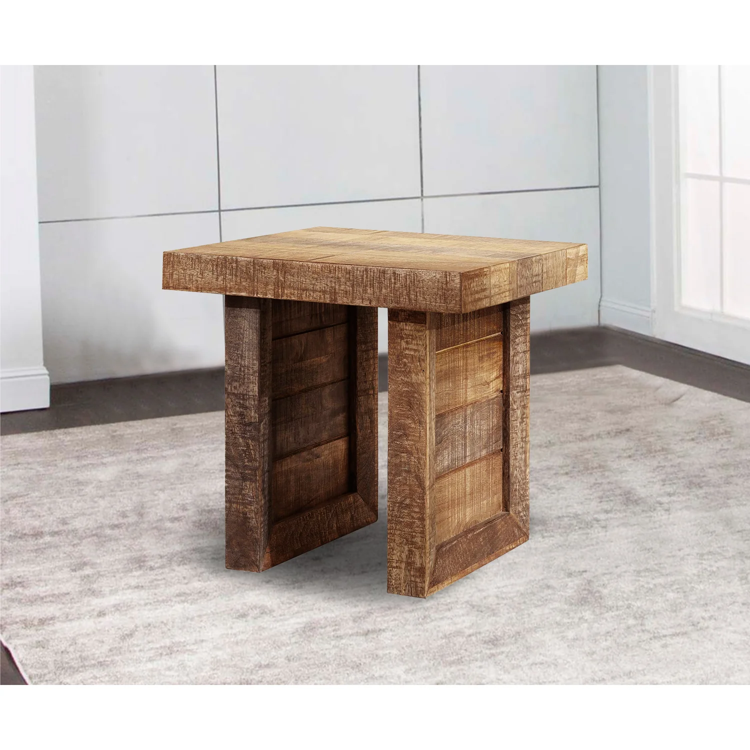 Solid Wood Butcher Block Style End or Side Table By Homeroots - Image 5