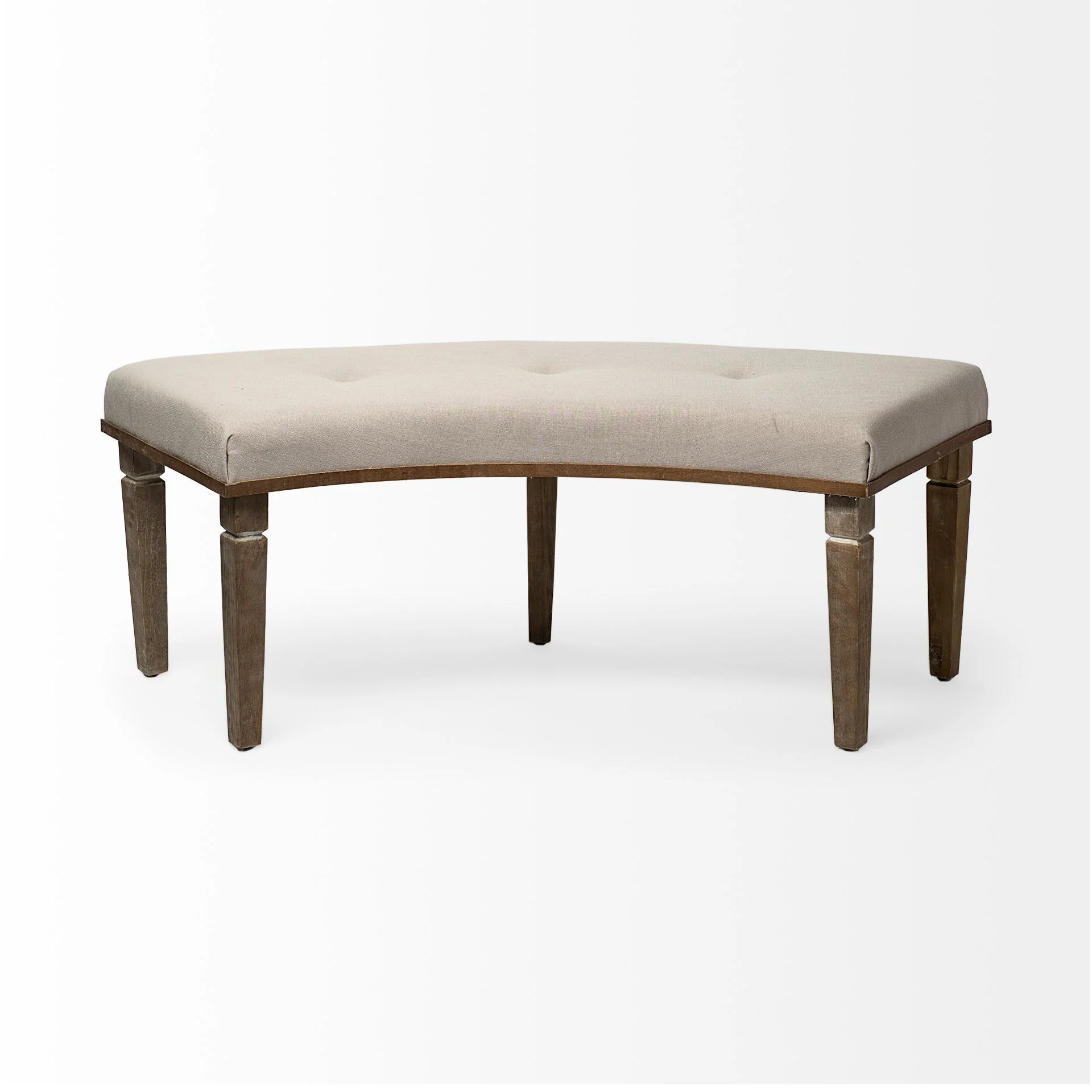 Solid Wood Curved Beige Upholstered Bench By Homeroots - Image 3