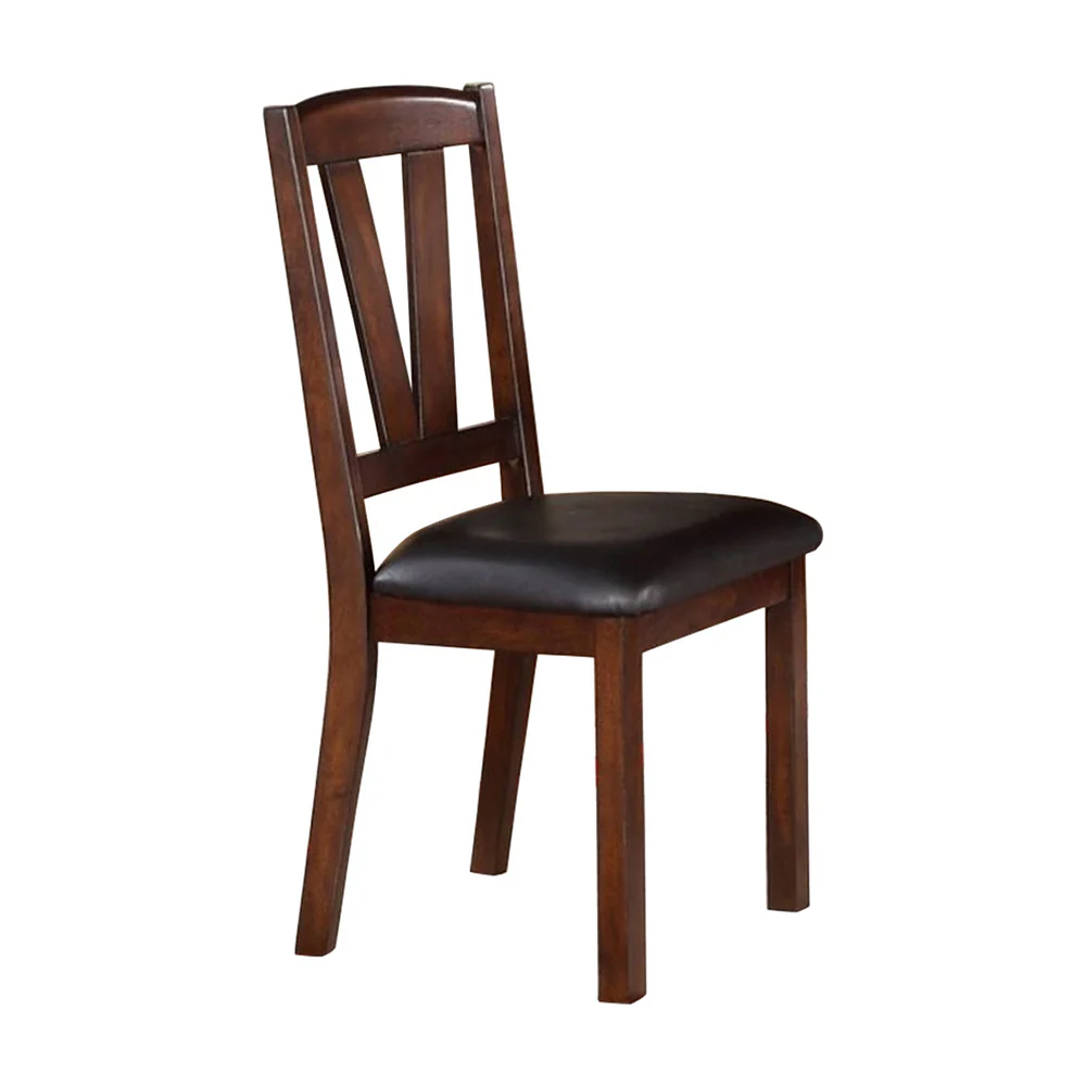 Solid Wood Leather Seat Side Chair Brown Set Of 2 By Benzara - Image 2