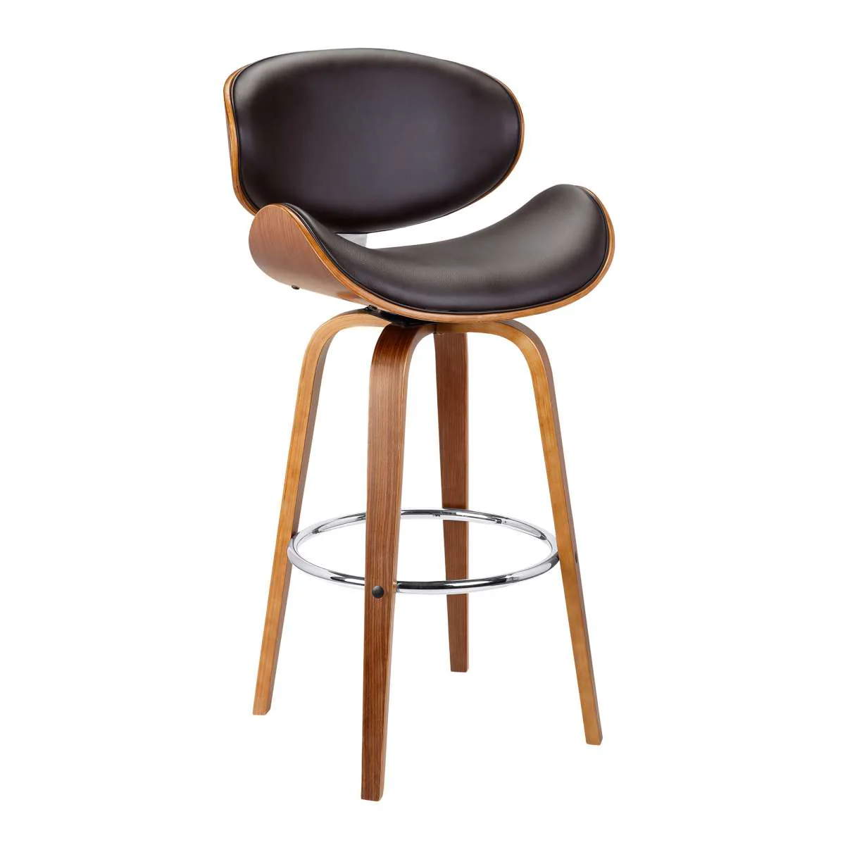Solvang 30" Swivel Brown Faux Leather and Walnut Wood Bar Stool By Armen Living - Image 2