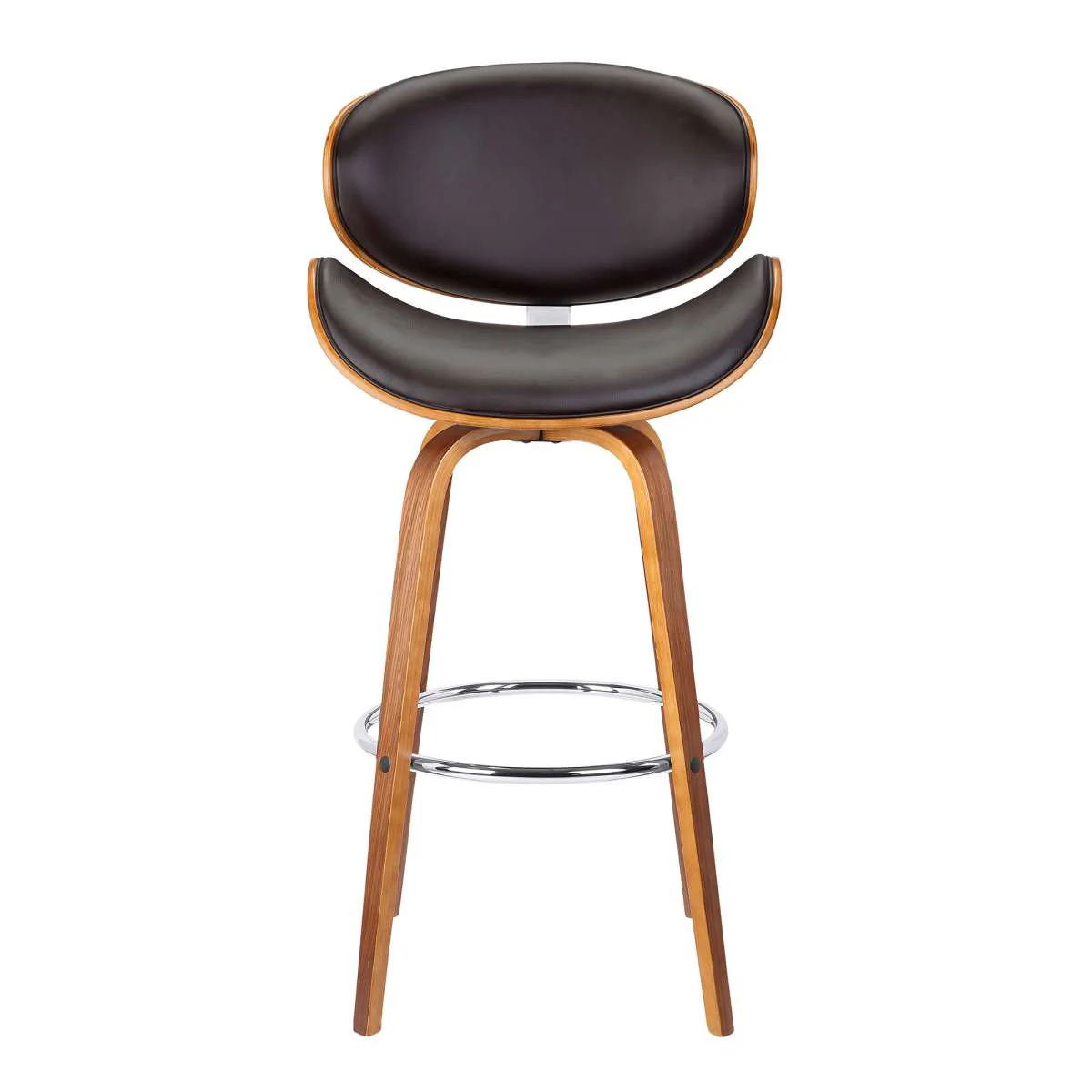 Solvang 30" Swivel Brown Faux Leather and Walnut Wood Bar Stool By Armen Living - Image 3