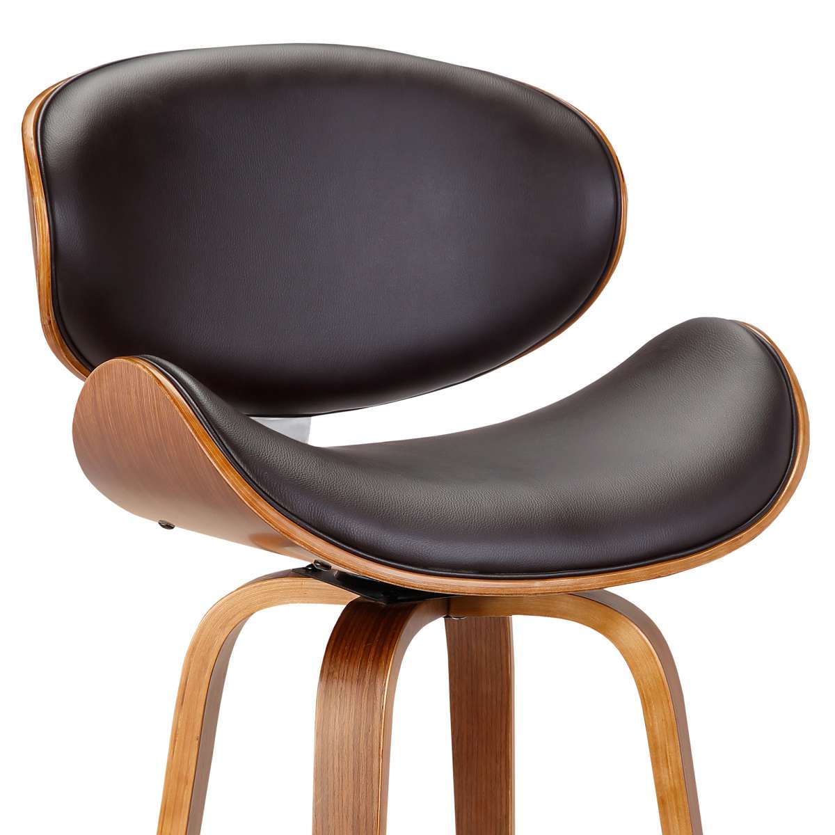 Solvang 30" Swivel Brown Faux Leather and Walnut Wood Bar Stool By Armen Living - Image 4
