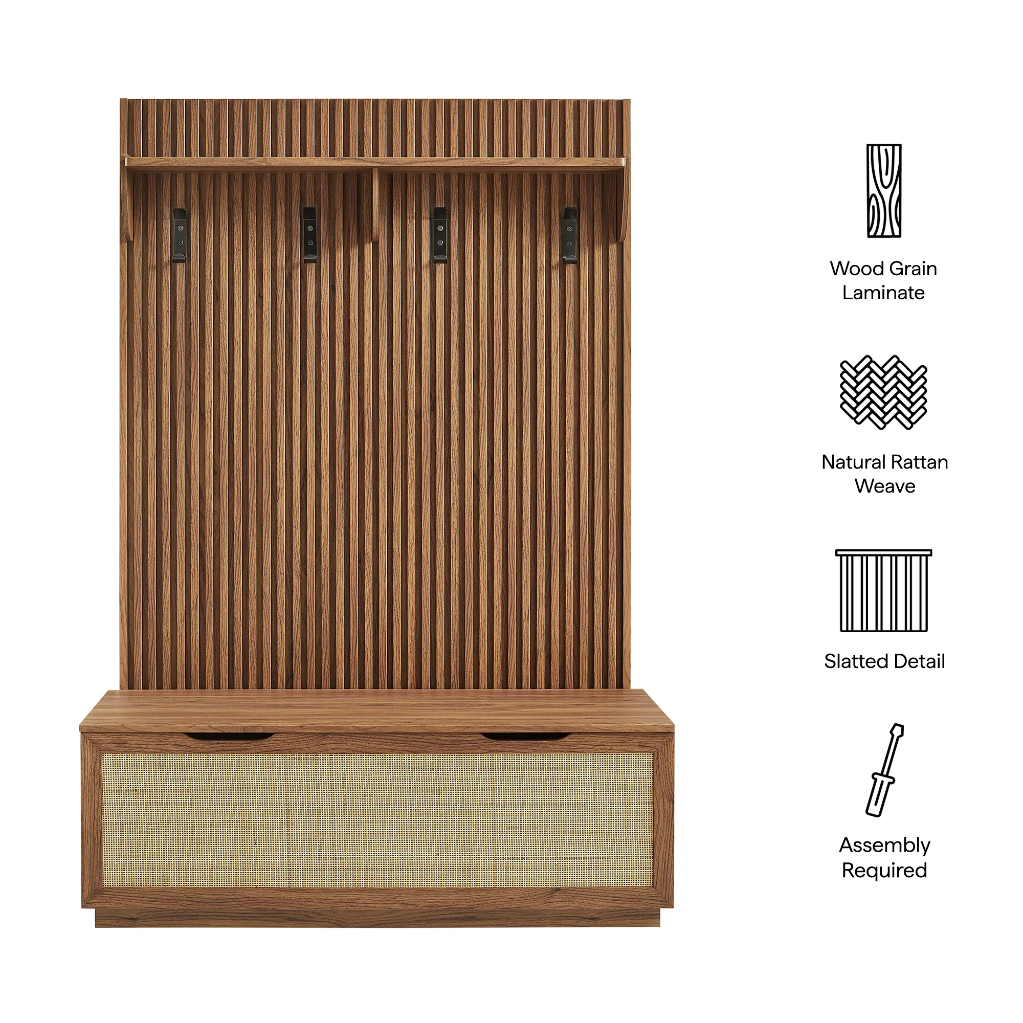 Soma Fluted 3-in-1 Hall Tree With Storage Bench and Coat Rack by Modway - Image 13