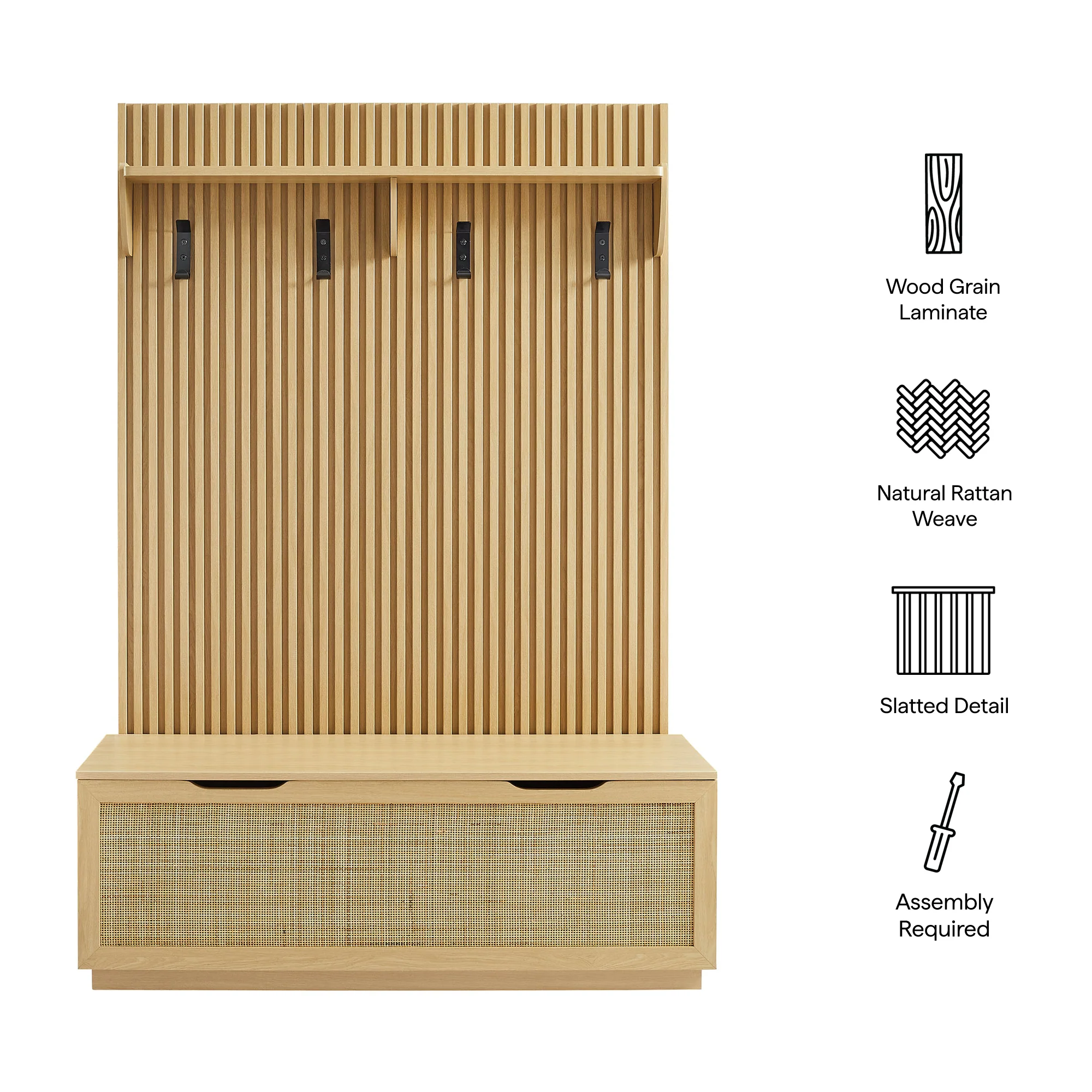 Soma Fluted 3-in-1 Hall Tree With Storage Bench and Coat Rack by Modway - Image 6