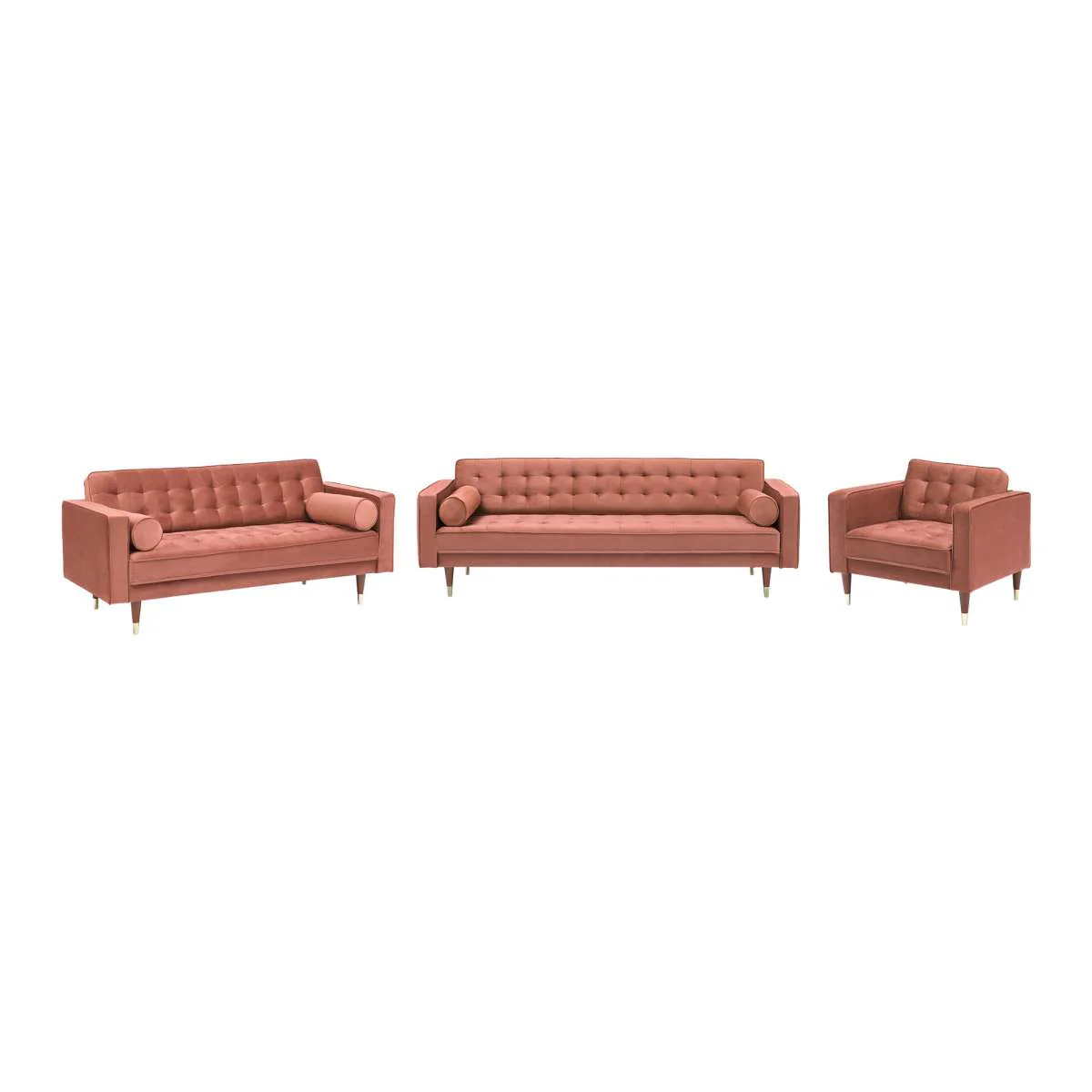 Somerset Blush Velvet Mid Century Modern Sofa Seating Set By Armen Living - Image 2