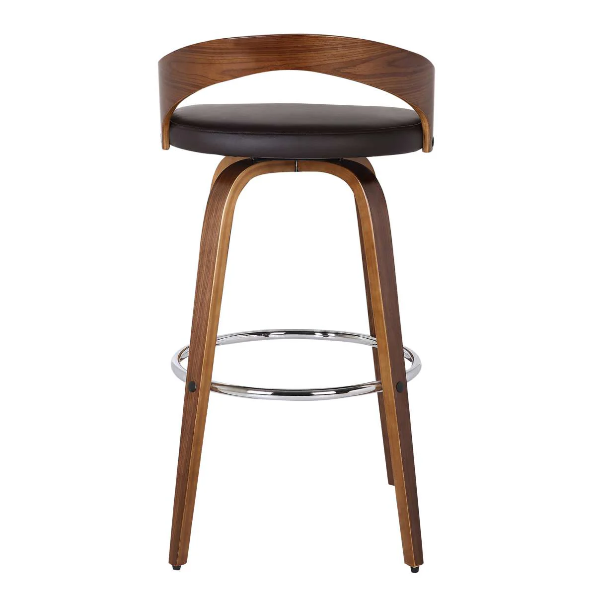 Sonia 26" Counter Height Swivel Brown Faux Leather and Walnut Wood Bar Stool By Armen Living - Image 2