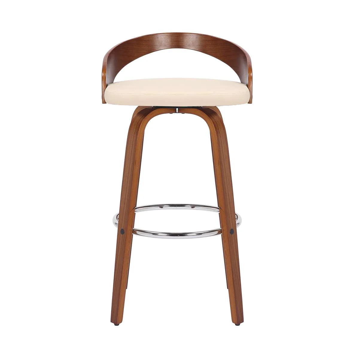 Sonia 26" Counter Height Swivel Cream Faux Leather and Walnut Wood Bar Stool By Armen Living - Image 2