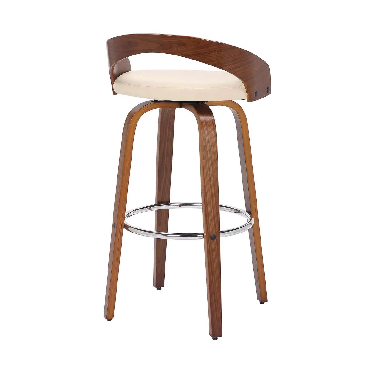 Sonia 26" Counter Height Swivel Cream Faux Leather and Walnut Wood Bar Stool By Armen Living - Image 3