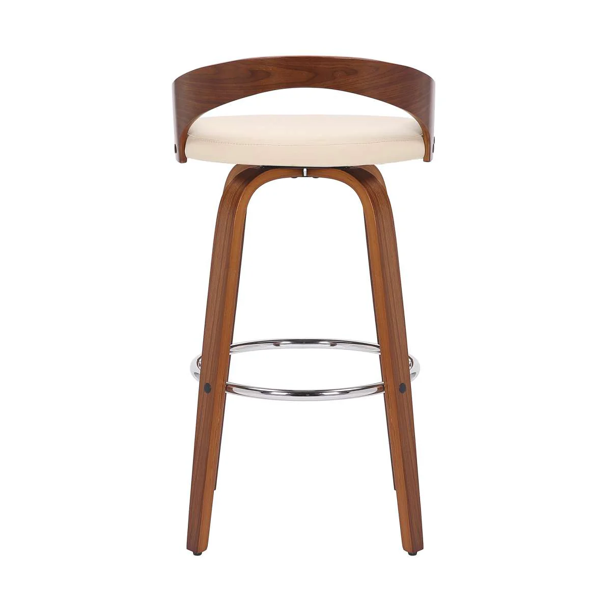 Sonia 26" Counter Height Swivel Cream Faux Leather and Walnut Wood Bar Stool By Armen Living - Image 4