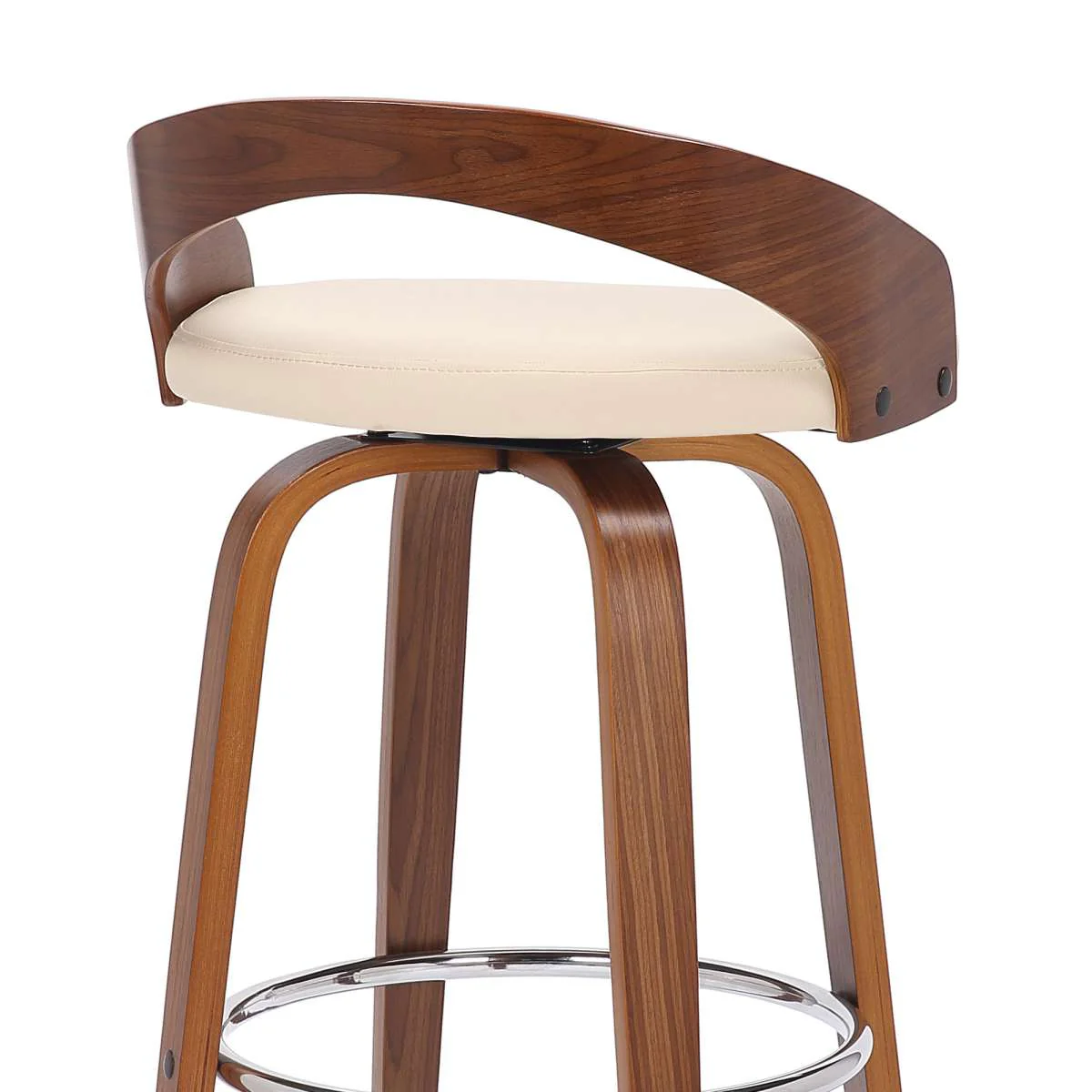 Sonia 26" Counter Height Swivel Cream Faux Leather and Walnut Wood Bar Stool By Armen Living - Image 6