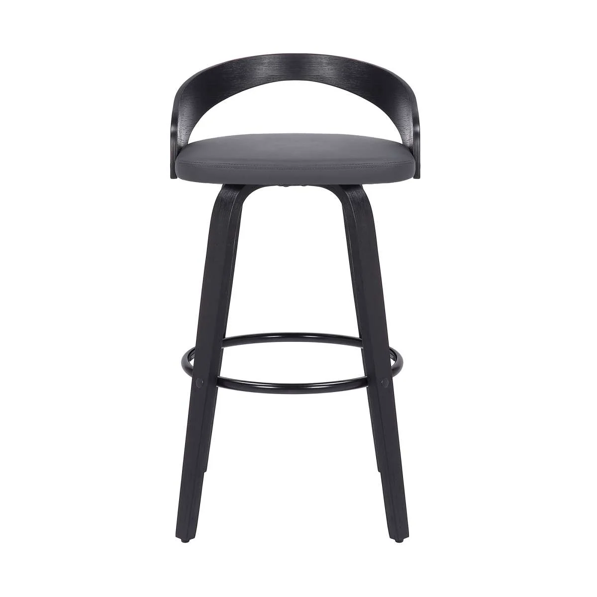 Sonia 26" Counter Height Swivel Grey Faux Leather and Black Wood Bar Stool By Armen Living - Image 2