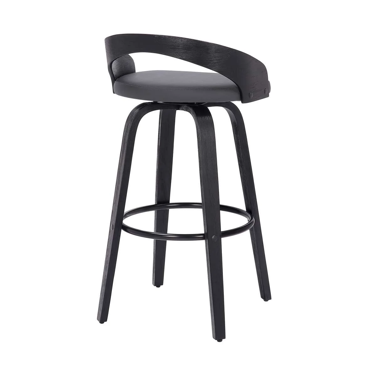 Sonia 26" Counter Height Swivel Grey Faux Leather and Black Wood Bar Stool By Armen Living - Image 3
