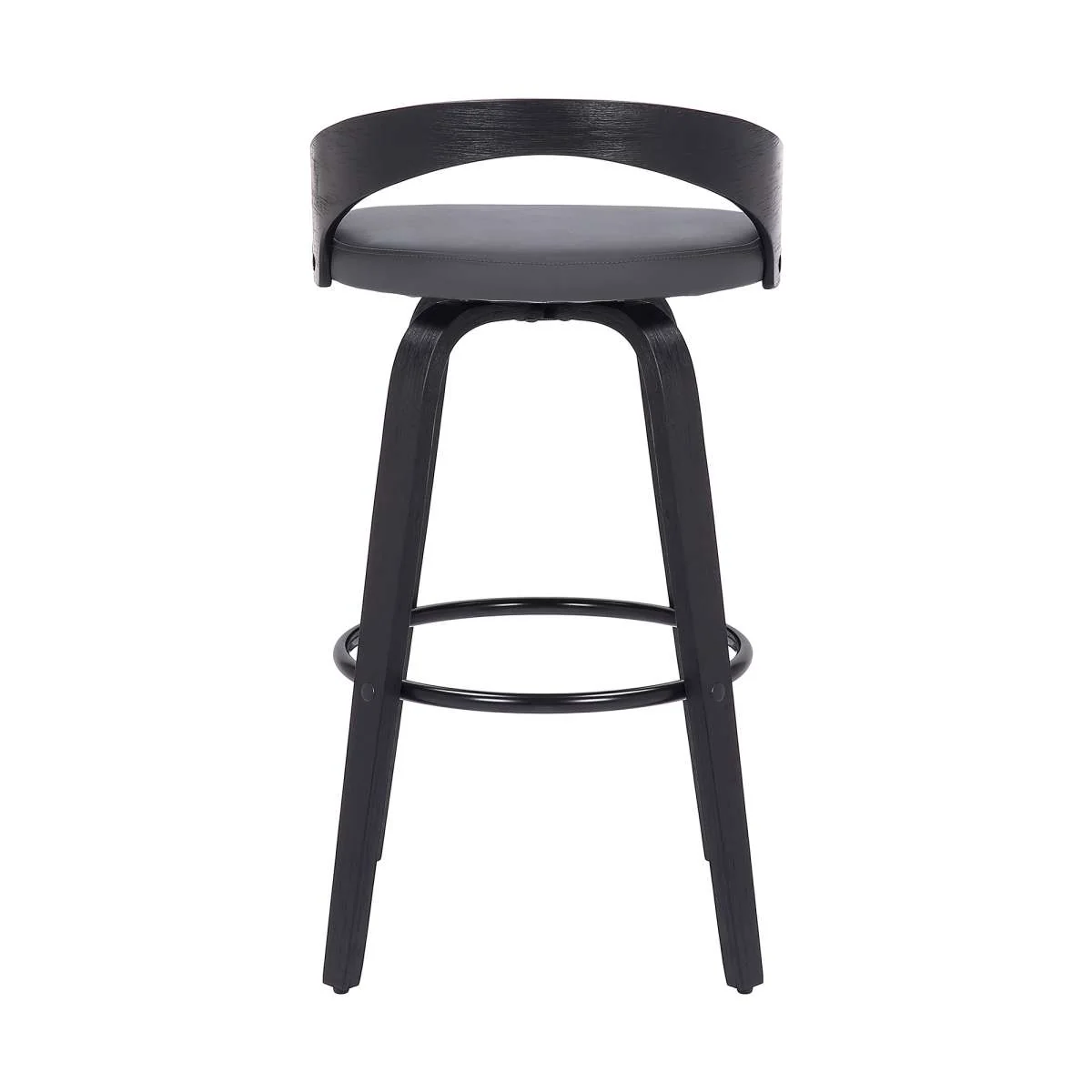 Sonia 26" Counter Height Swivel Grey Faux Leather and Black Wood Bar Stool By Armen Living - Image 4