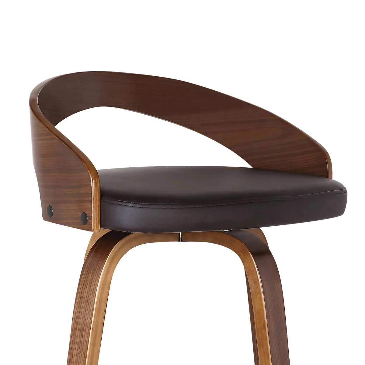 Sonia 30" Bar Height Swivel Brown Faux Leather and Walnut Wood Bar Stool By Armen Living - Image 4