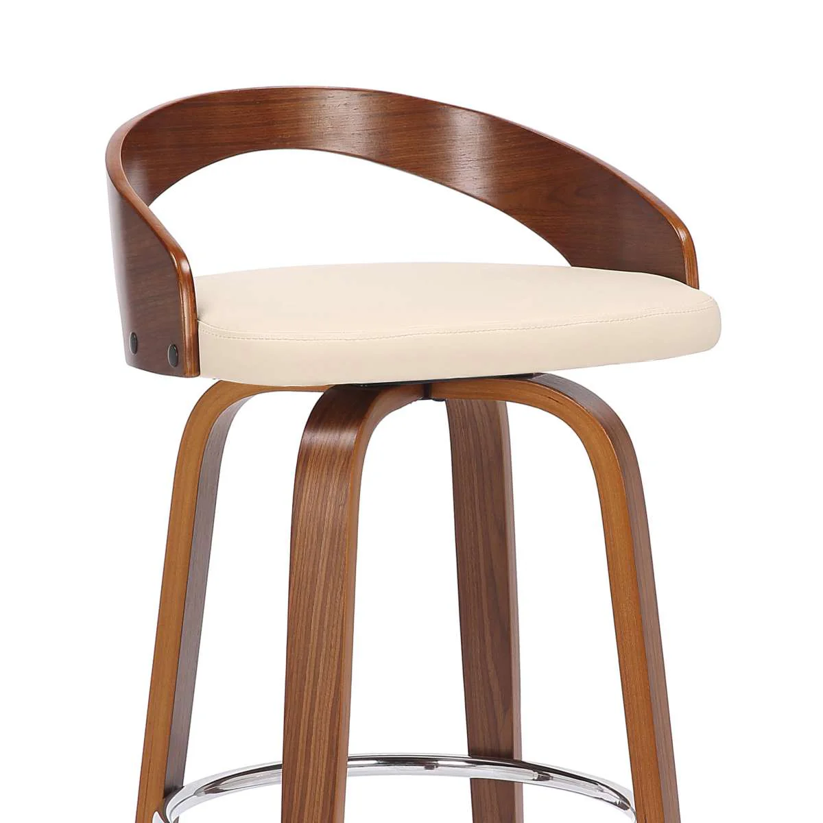 Sonia 30" Bar Height Swivel Cream Faux Leather and Walnut Wood Bar Stool By Armen Living - Image 5