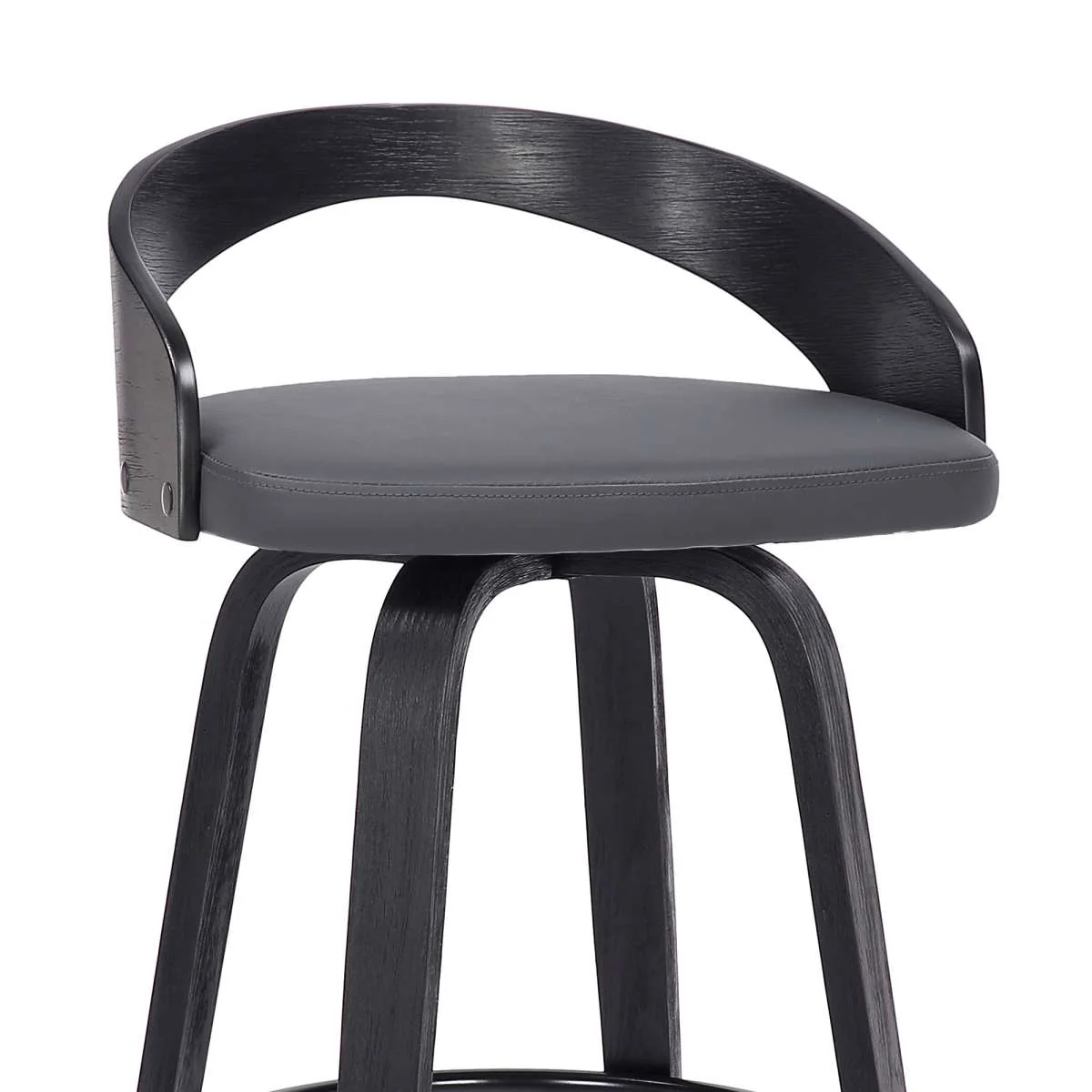 Sonia 30" Bar Height Swivel Grey Faux Leather and Black Wood Bar Stool By Armen Living - Image 5