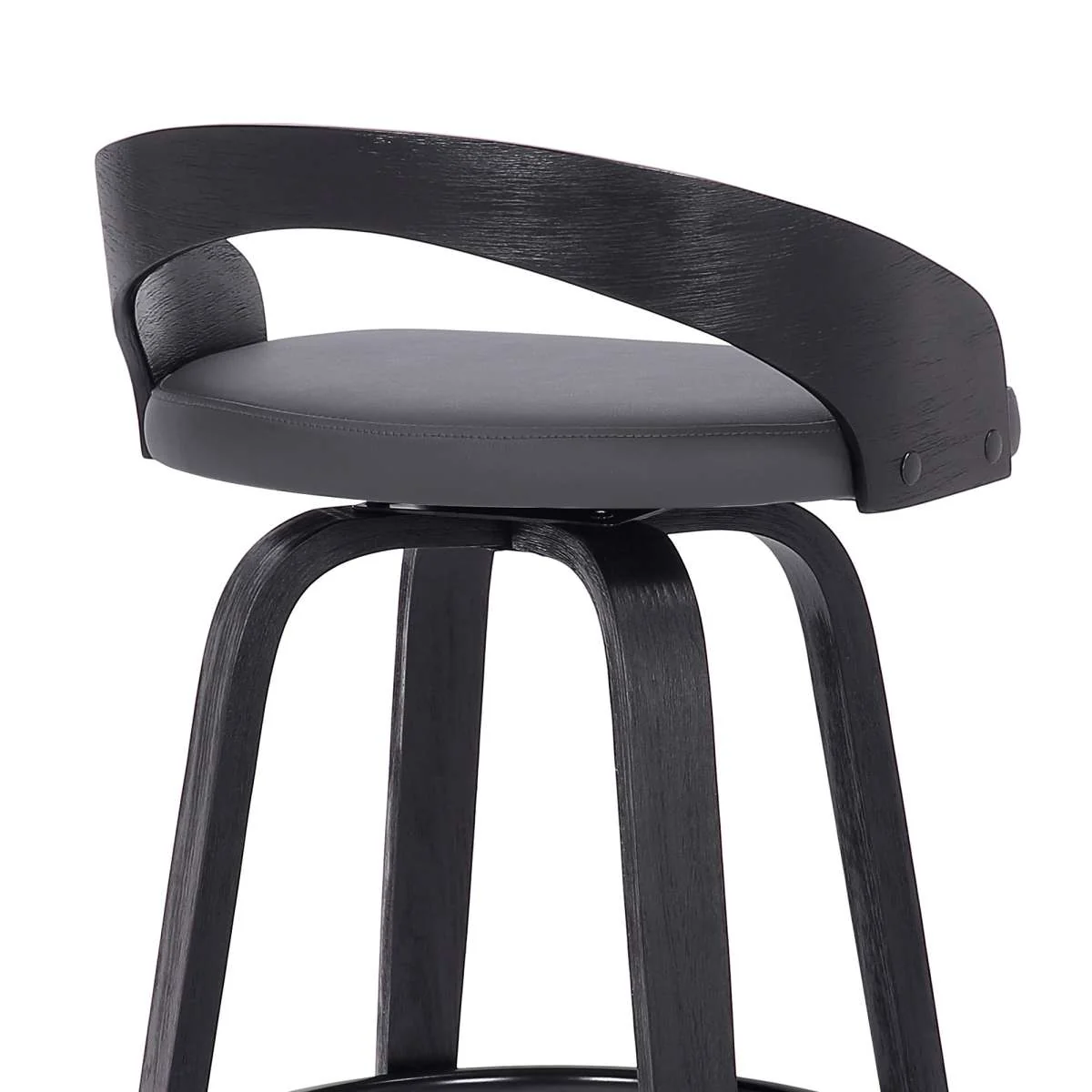 Sonia 30" Bar Height Swivel Grey Faux Leather and Black Wood Bar Stool By Armen Living - Image 6