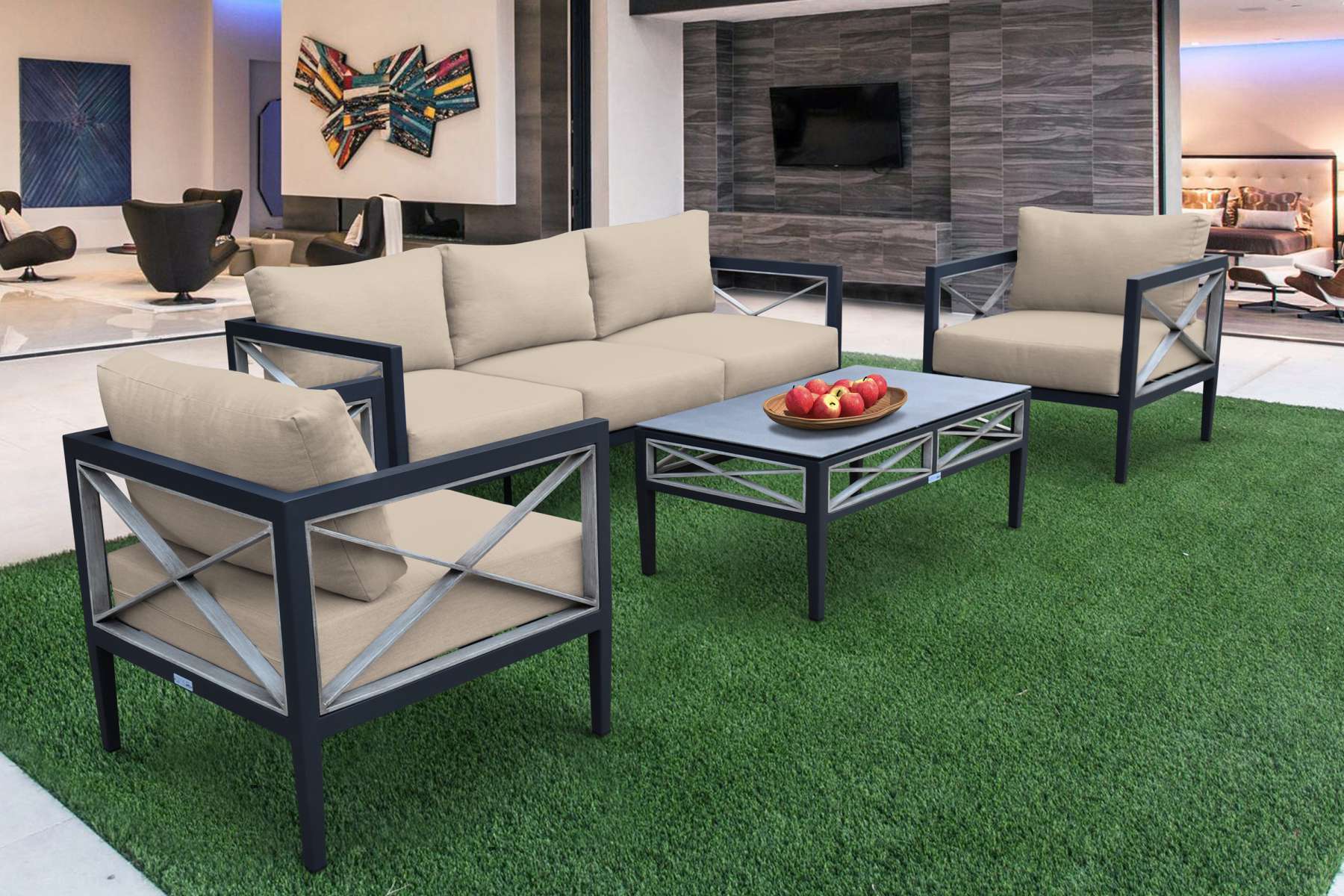 Sonoma Outdoor 4 piece Set in Dark Grey Finish and Charcoal Cushions By Armen Living - Image 9