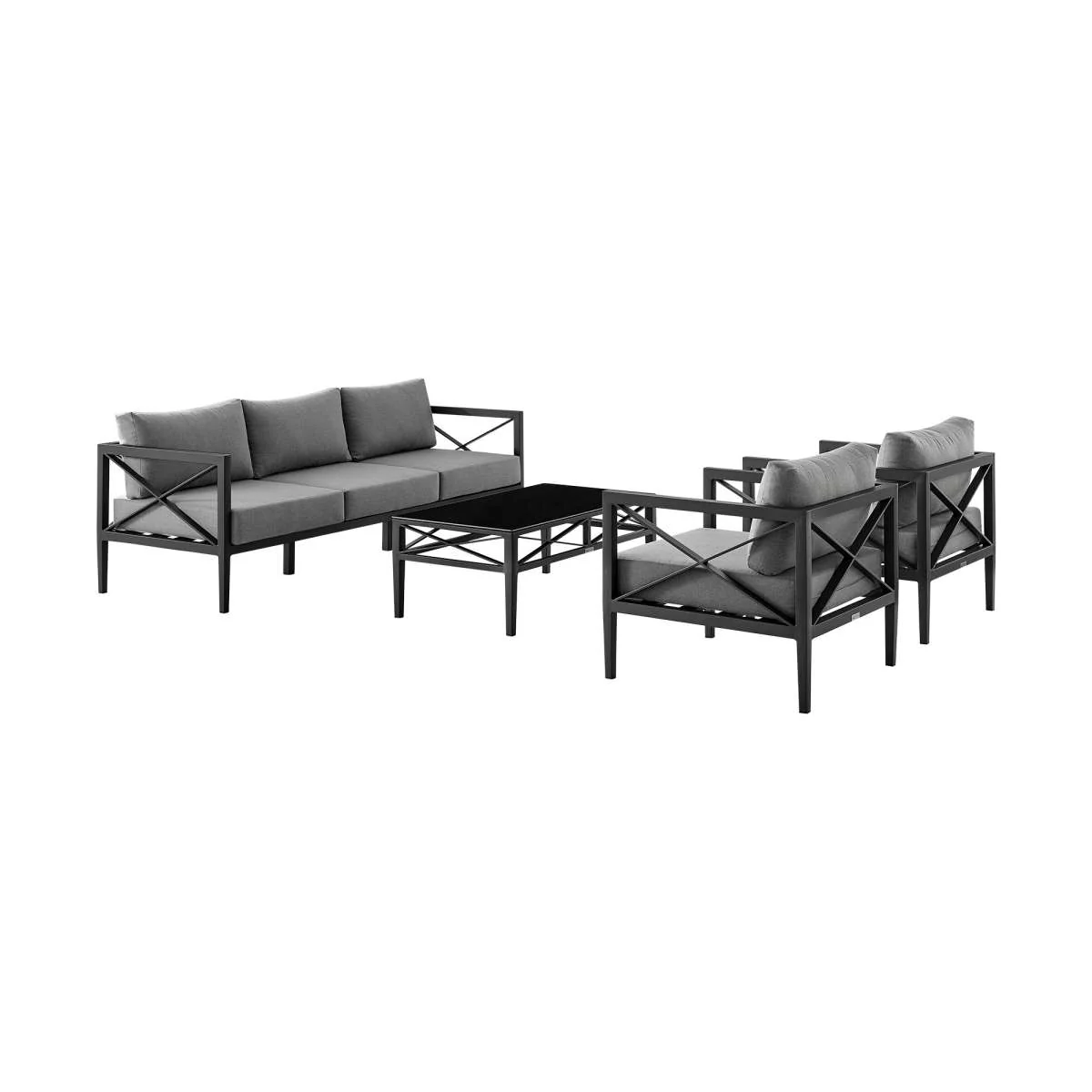 Sonoma Outdoor 4 piece Set in Dark Grey Finish and Dark Grey Cushions By Armen Living - Image 3