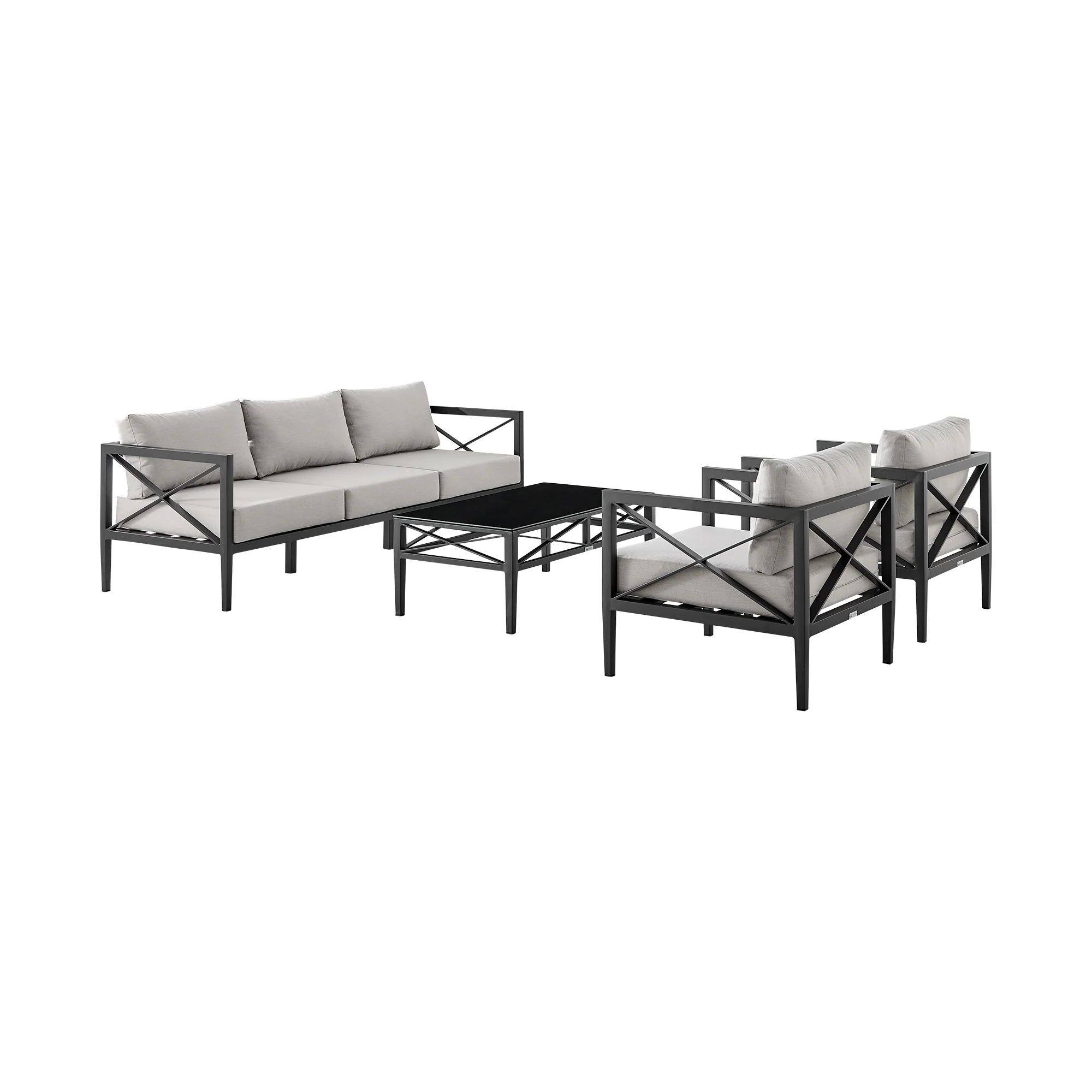 Sonoma Outdoor 4 piece Set in Dark Grey Finish and Light Grey Cushions By Armen Living - Image 2