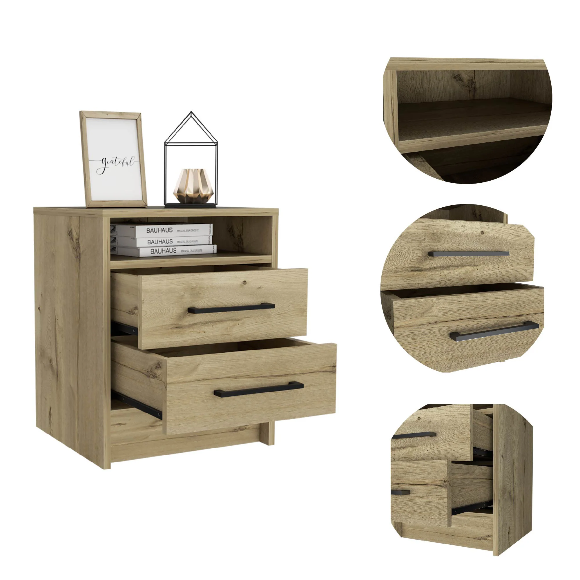 Sophisticated and Stylish Light Grey Nightstand By Homeroots - Image 3