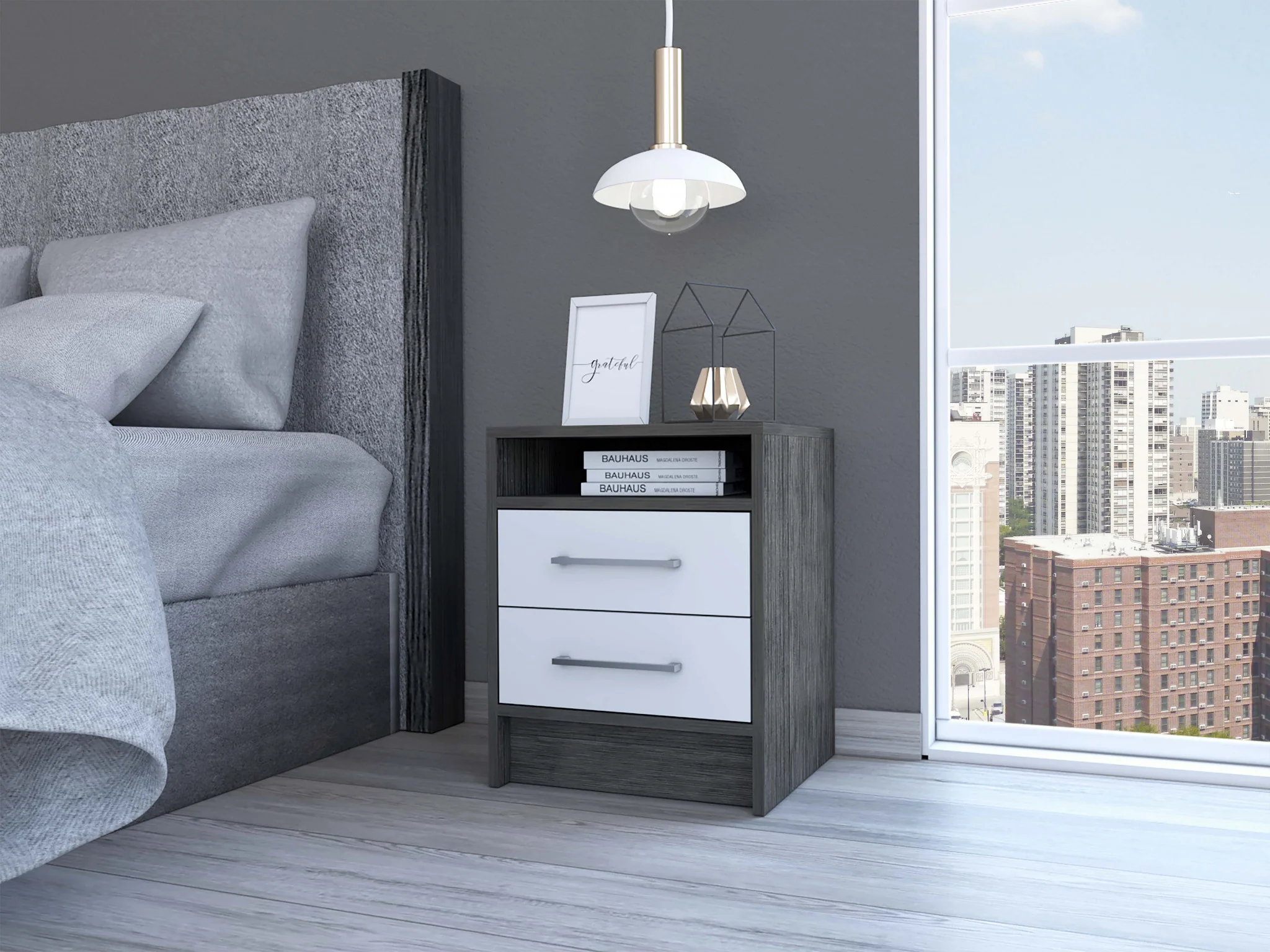 Sophisticated and Stylish Light Grey Nightstand By Homeroots - Image 9