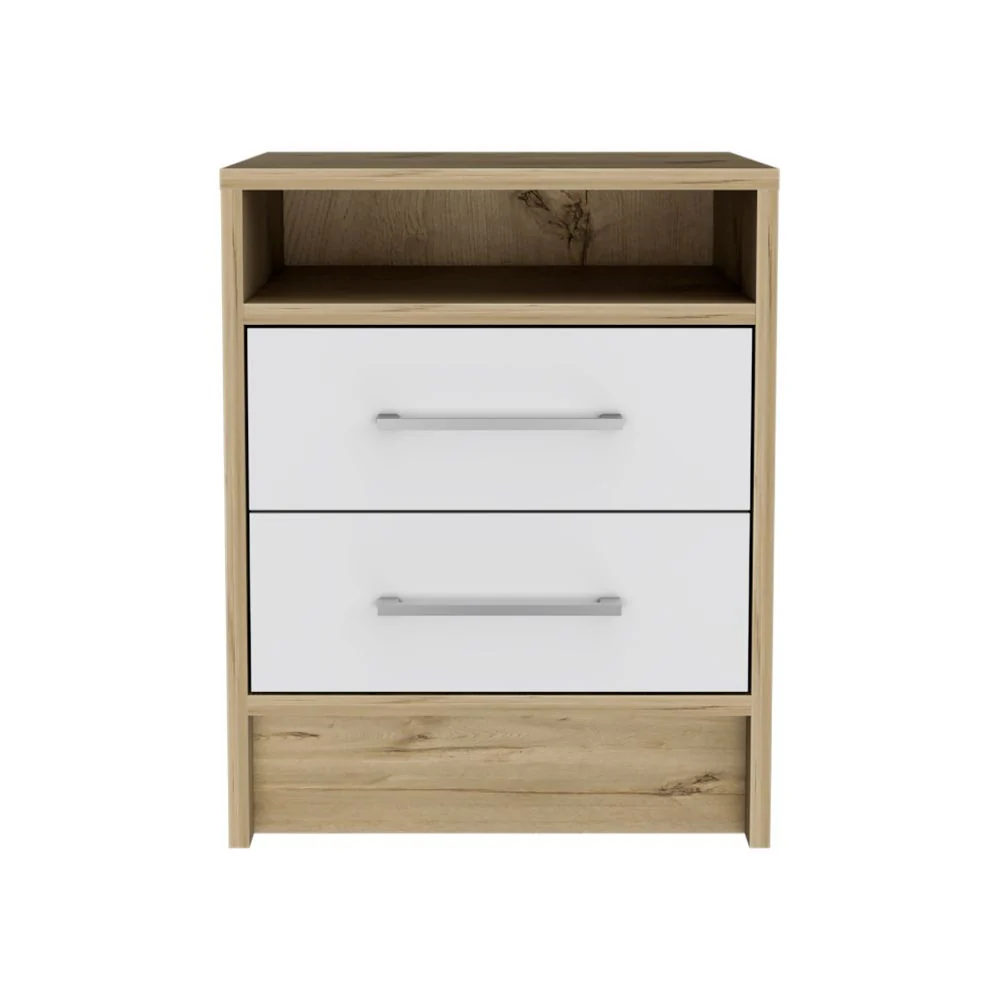 Sophisticated and Stylish White and Light Oak Nightstand By Homeroots - Image 2