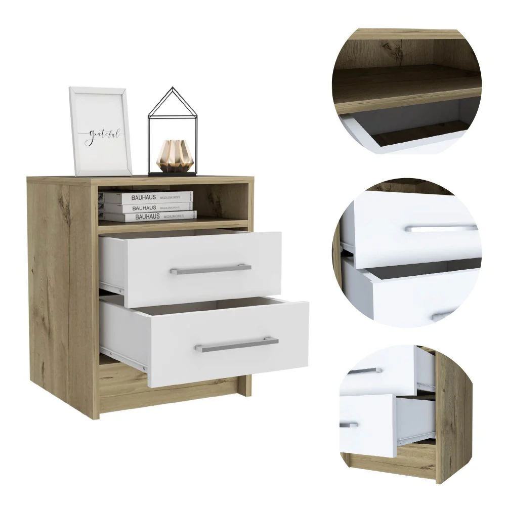 Sophisticated and Stylish White and Light Oak Nightstand By Homeroots - Image 3