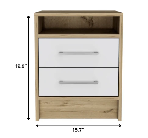 Sophisticated and Stylish White and Light Oak Nightstand By Homeroots - Image 4