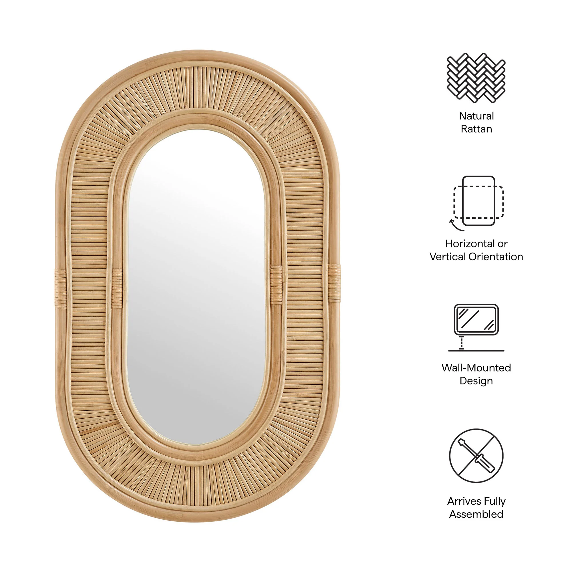Sovana Oval Rattan Wall Mirror by Modway - Image 7