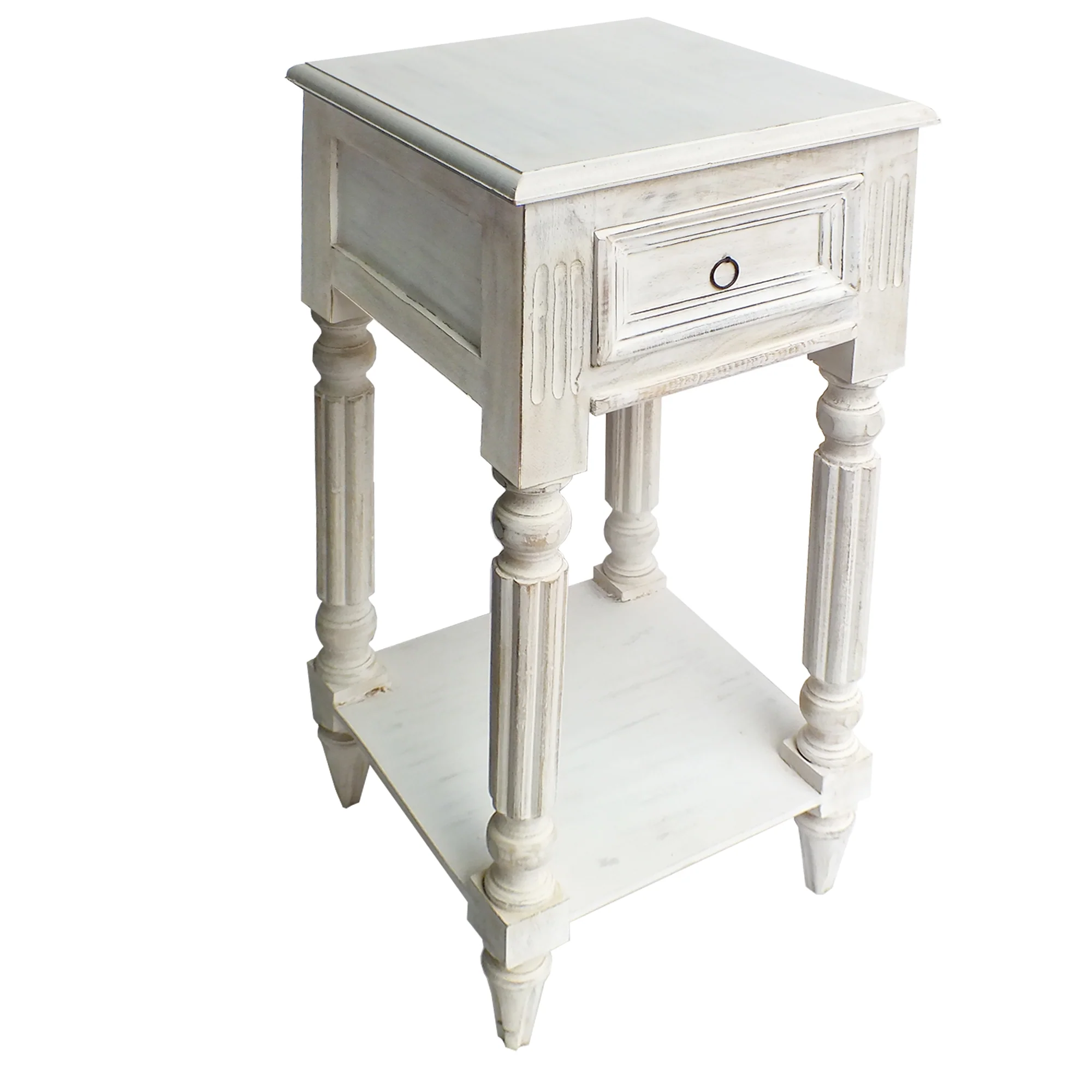 Spacious Mango Wood Side Table With Metal Ring Handle, Washed White By Benzara - Image 2