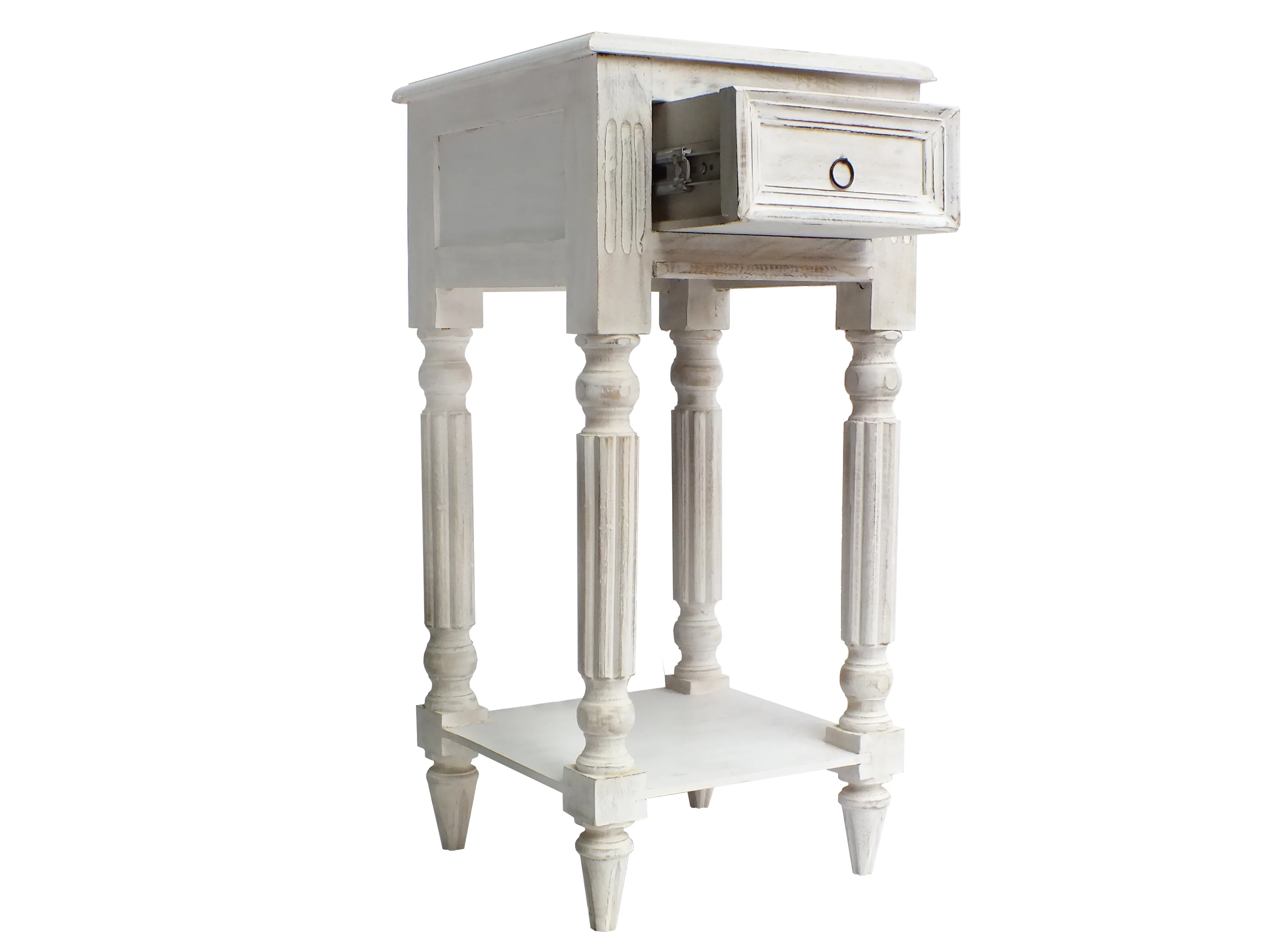 Spacious Mango Wood Side Table With Metal Ring Handle, Washed White By Benzara - Image 3
