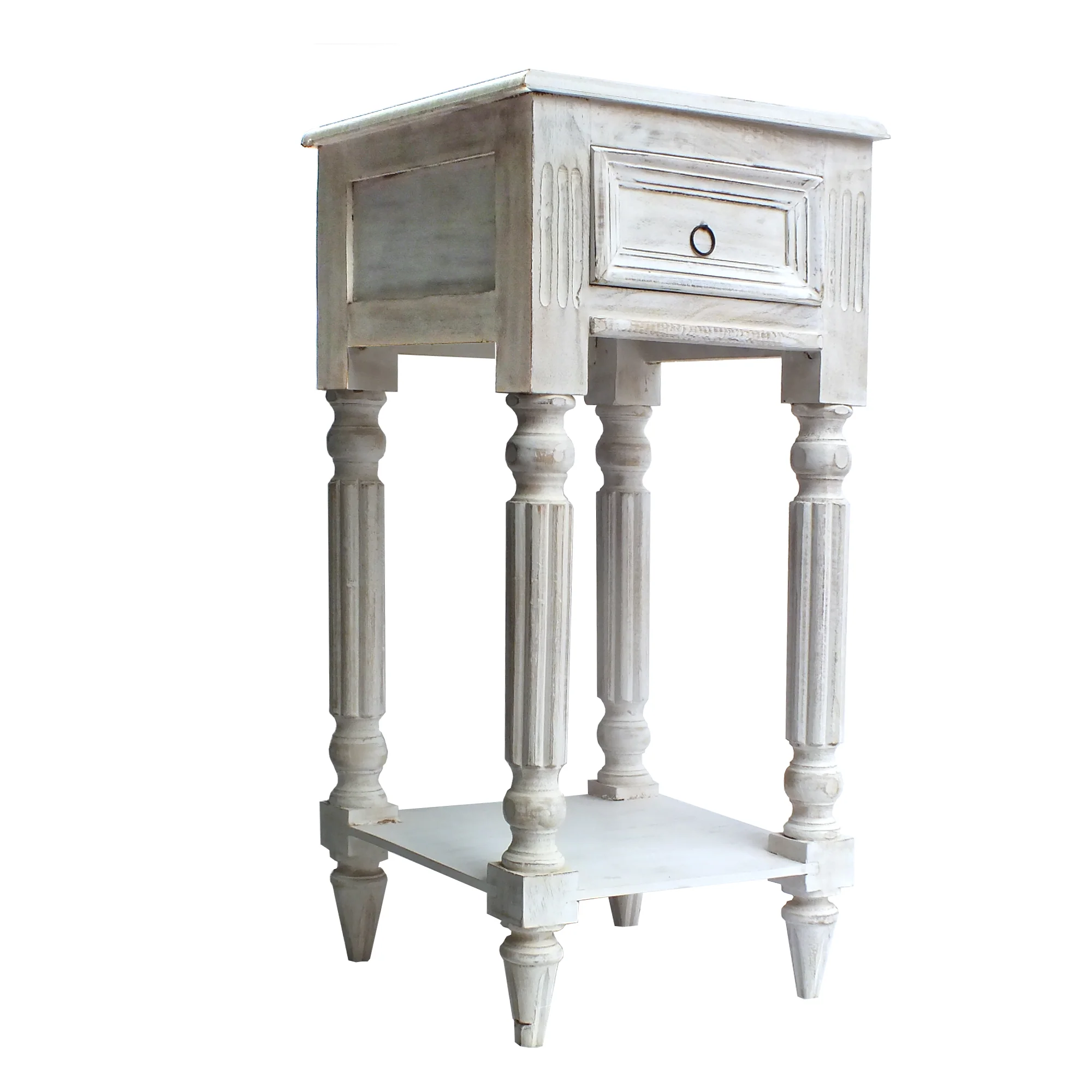 Spacious Mango Wood Side Table With Metal Ring Handle, Washed White By Benzara - Image 4