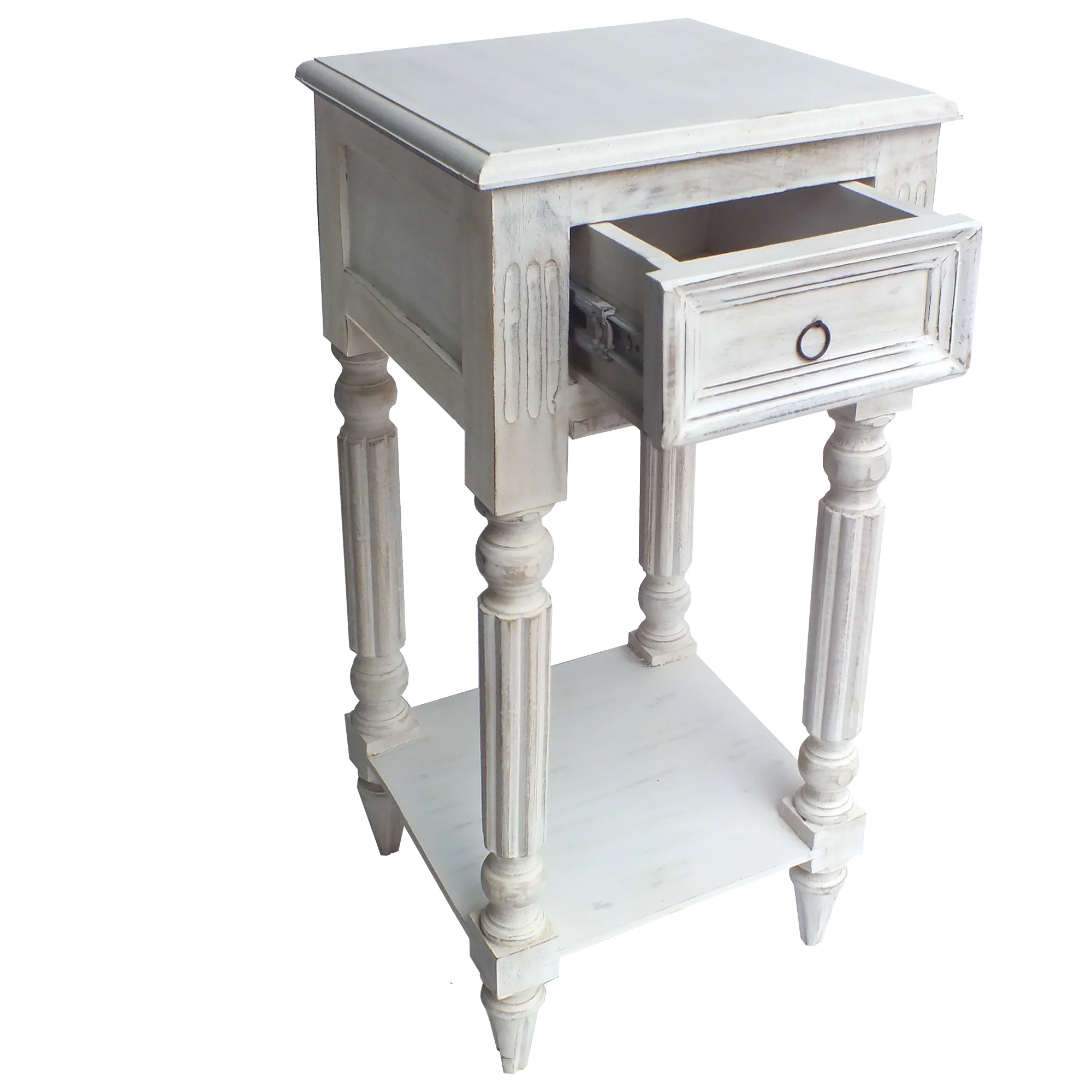 Spacious Mango Wood Side Table With Metal Ring Handle, Washed White By Benzara - Image 5